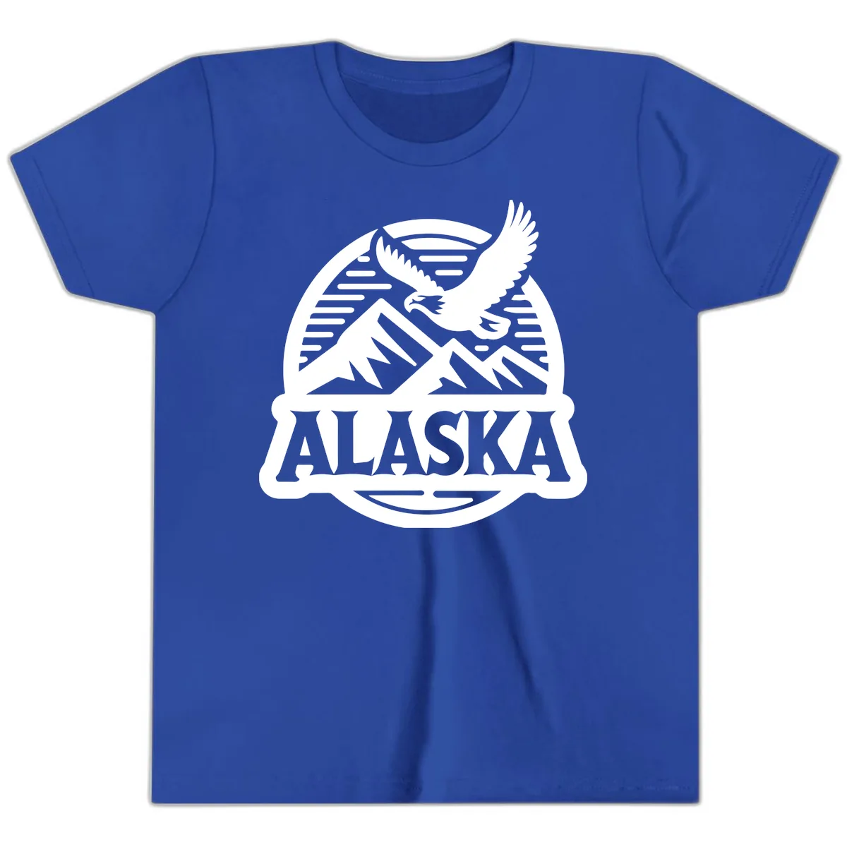 Alaska Eagle Over Mountains Vintage Badge Youth T-Shirt in True Royal