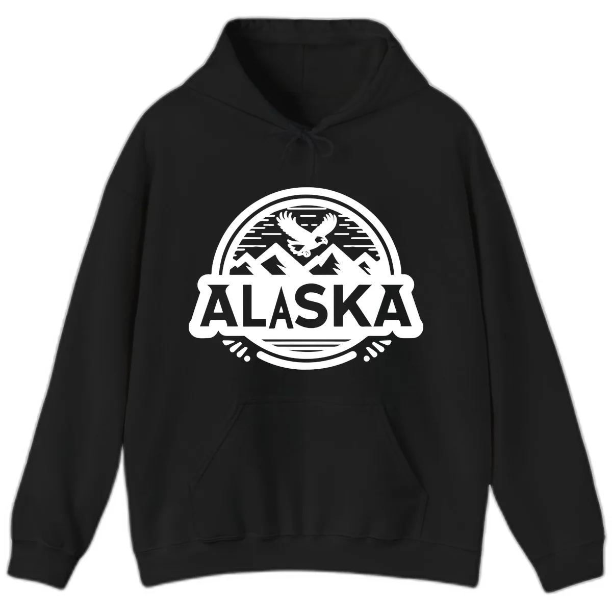 Alaska Scenic Eagle Mountain Badge Hoodie in Black