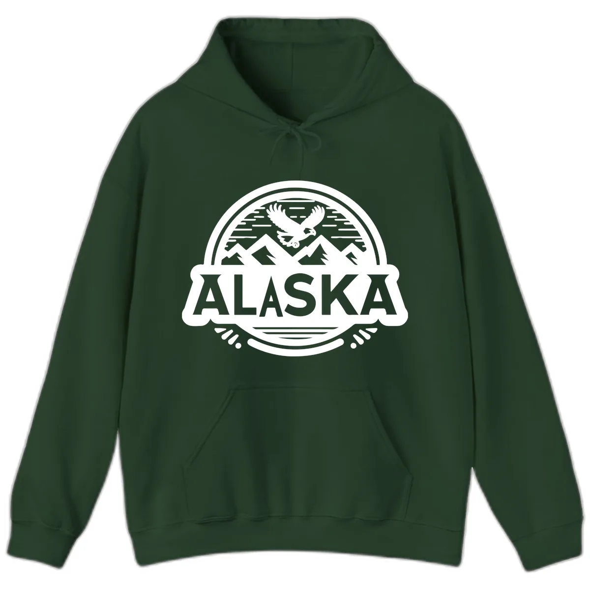 Alaska Scenic Eagle Mountain Badge Hoodie in Forest Green