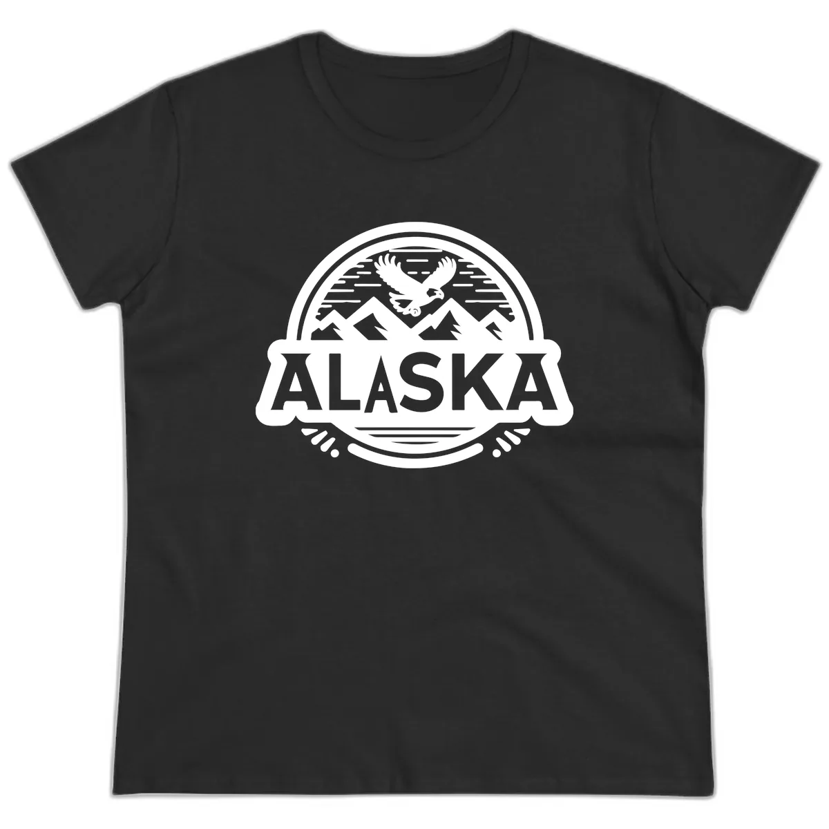 Alaska Scenic Eagle Mountain Badge Ladies Tee in Black