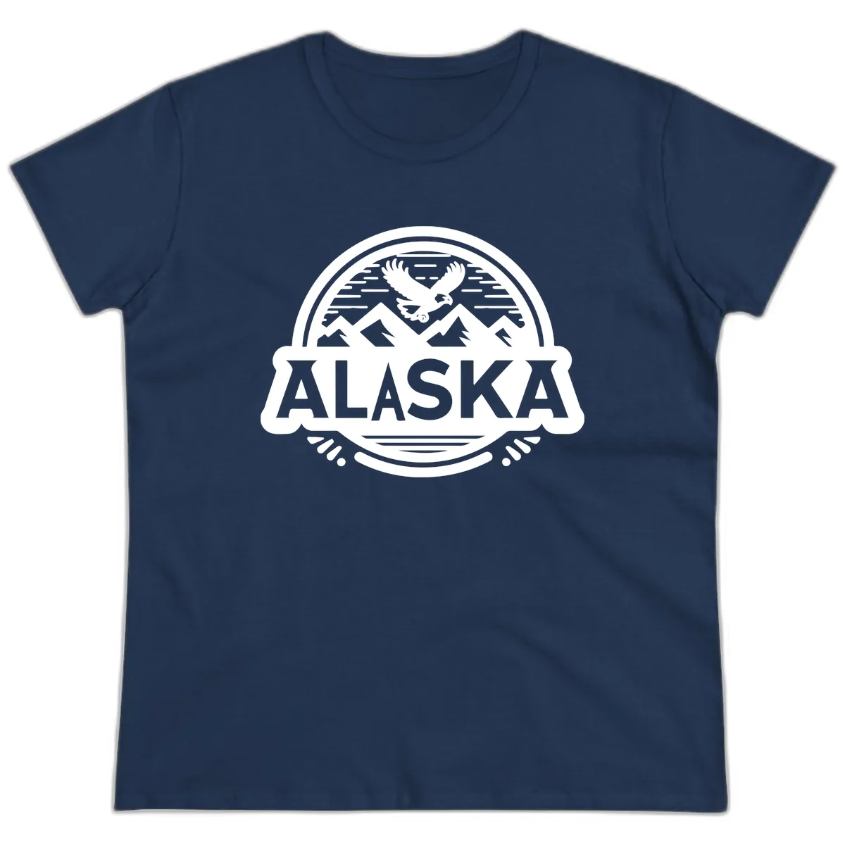 Alaska Scenic Eagle Mountain Badge Ladies Tee in Navy