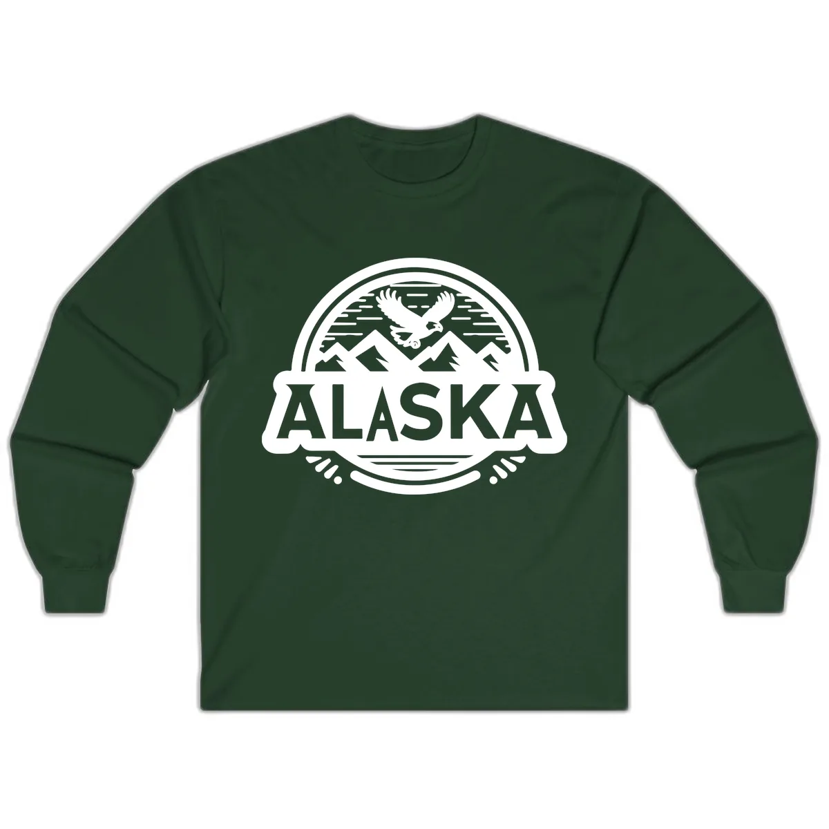 Alaska Scenic Eagle Mountain Badge Long Sleeve in Forest Green