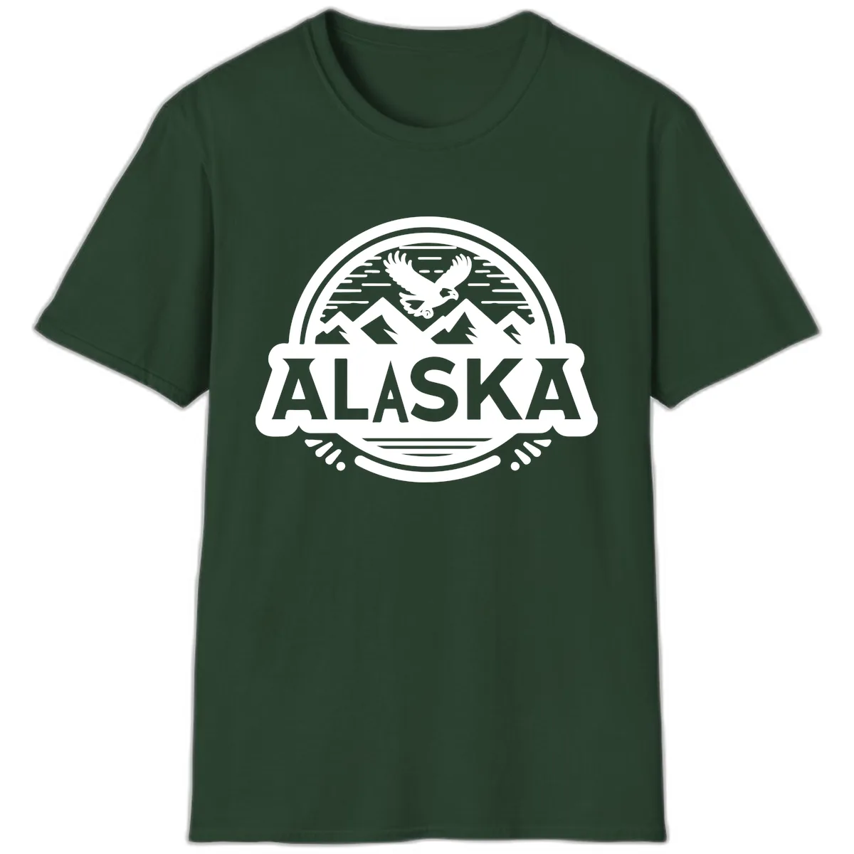 Alaska Scenic Eagle Mountain Badge T-Shirt in Forest Green