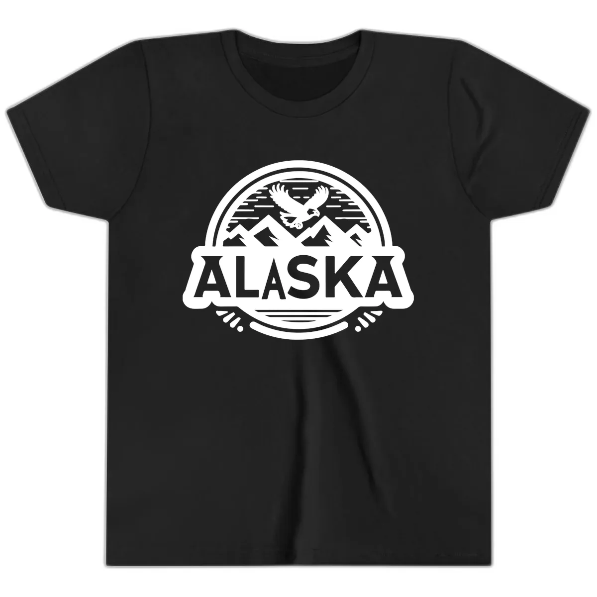 Alaska Scenic Eagle Mountain Badge Youth T-Shirt in Black