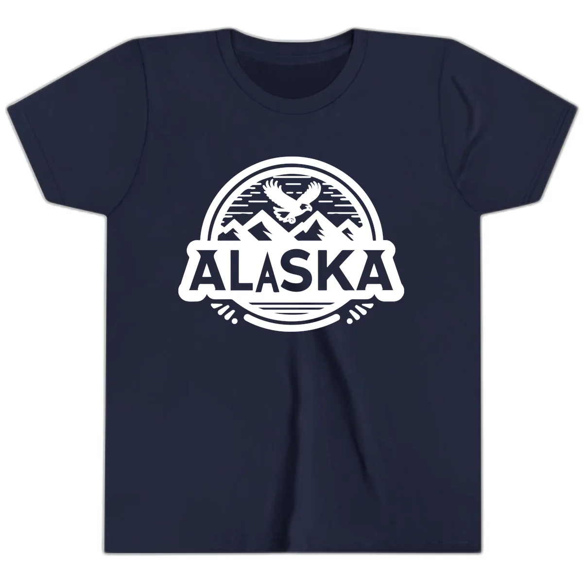 Alaska Scenic Eagle Mountain Badge Youth T-Shirt in Navy