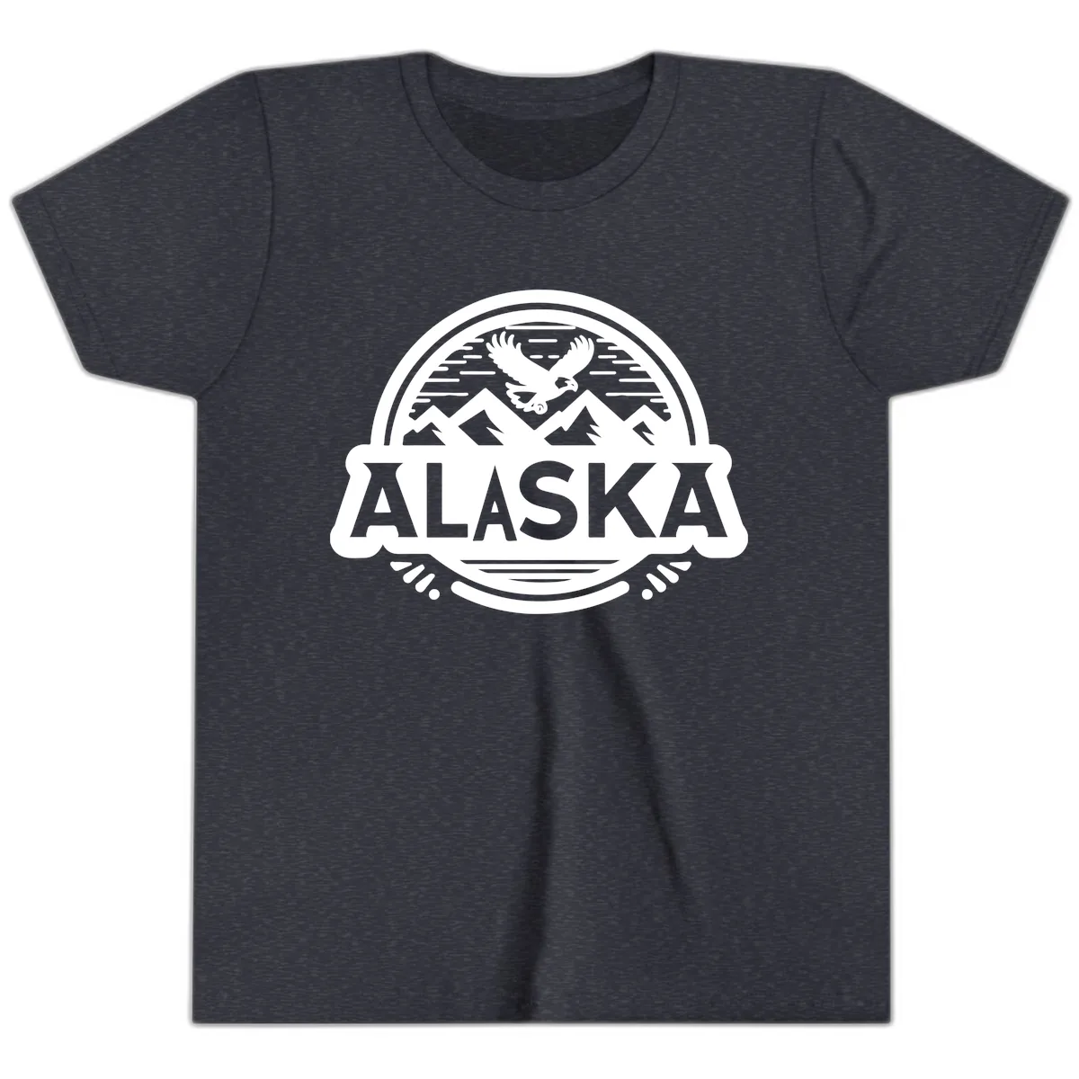 Alaska Scenic Eagle Mountain Badge Youth T-Shirt in Heather Navy