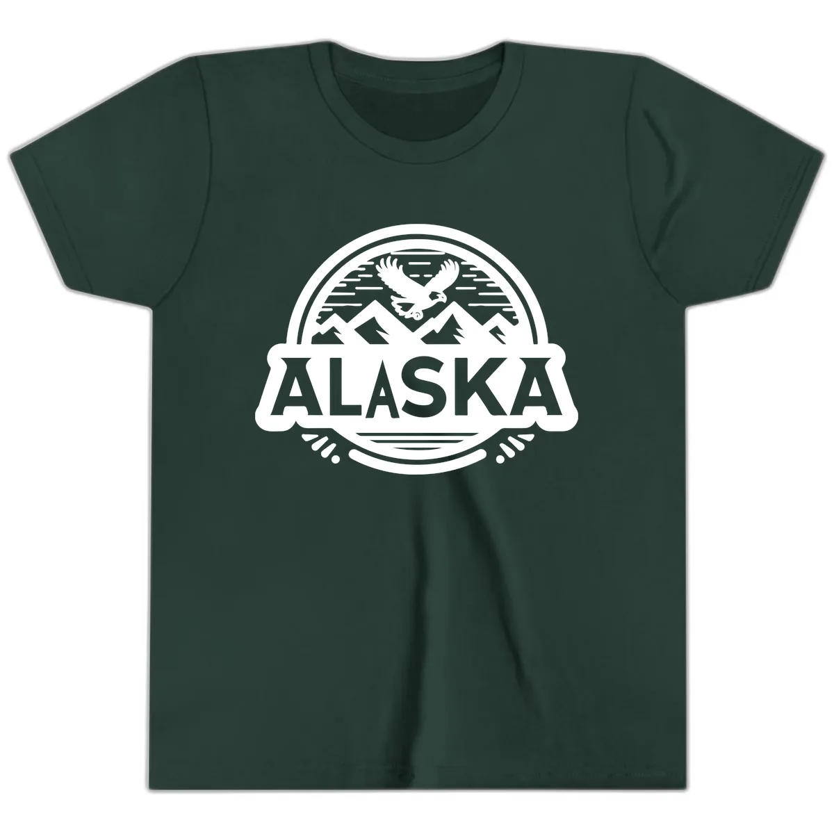 Alaska Scenic Eagle Mountain Badge Youth T-Shirt in Forest