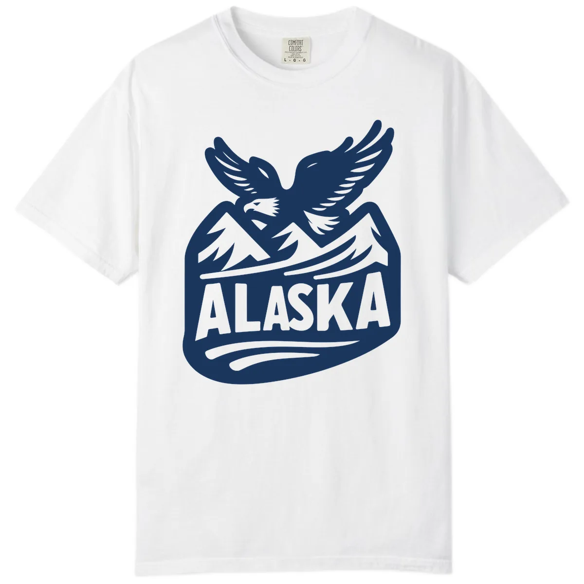 Alaska Flying Eagle Mountain Peaks Emblem Comfort Color in White