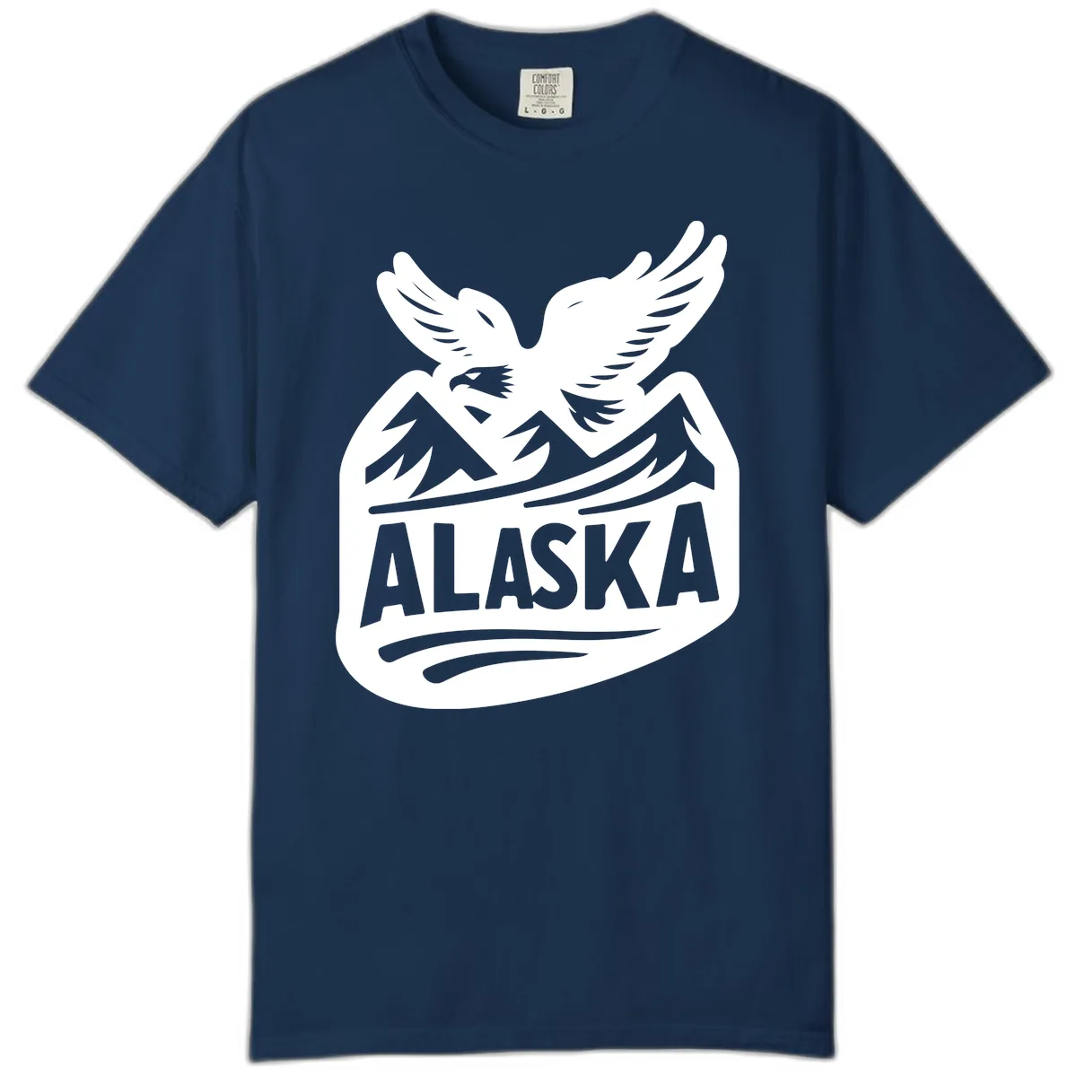 Alaska Flying Eagle Mountain Peaks Emblem Comfort Color in Navy