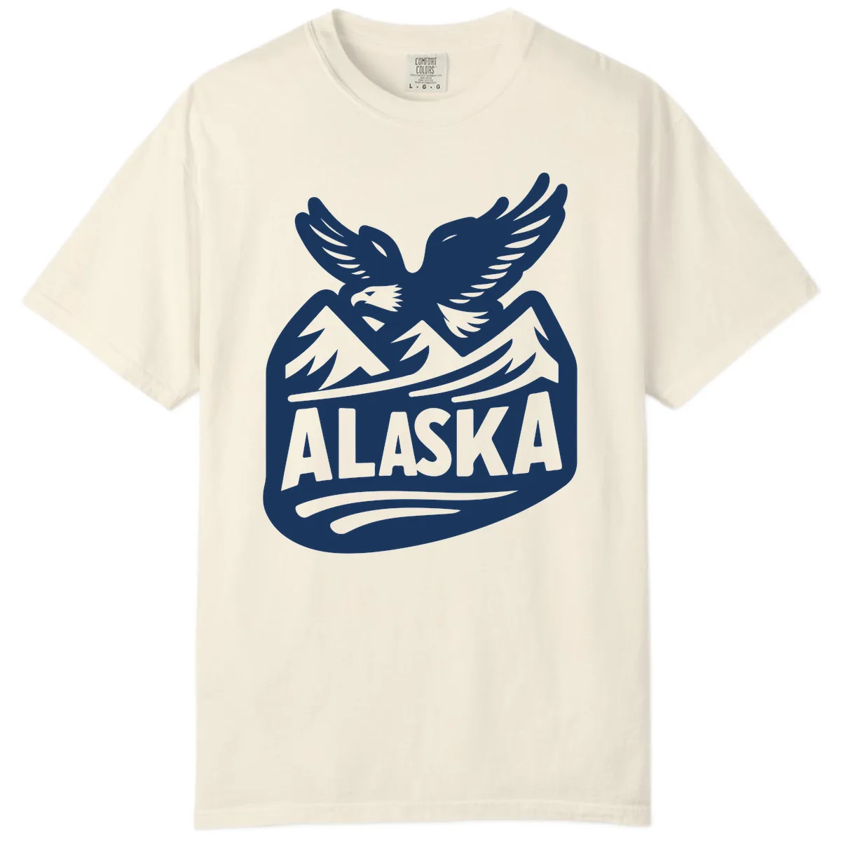 Alaska Flying Eagle Mountain Peaks Emblem Comfort Color in Ivory