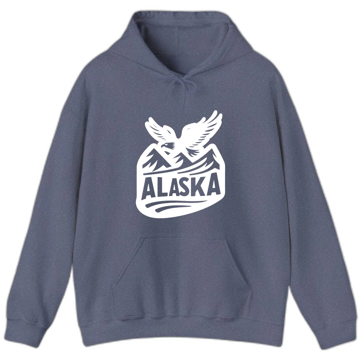 Alaska Flying Eagle Mountain Peaks Emblem Hoodie in Heather Navy
