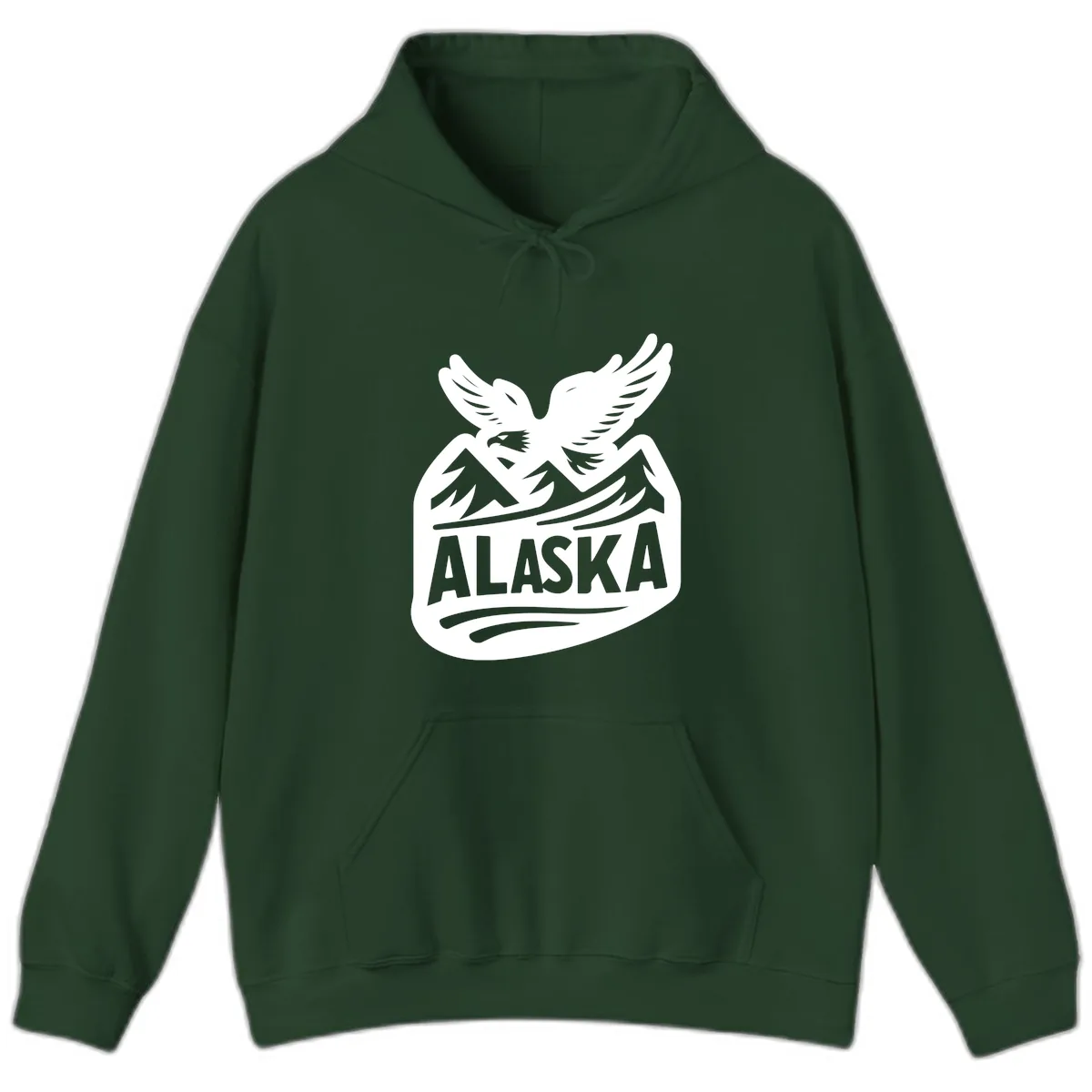 Alaska Flying Eagle Mountain Peaks Emblem Hoodie in Forest Green