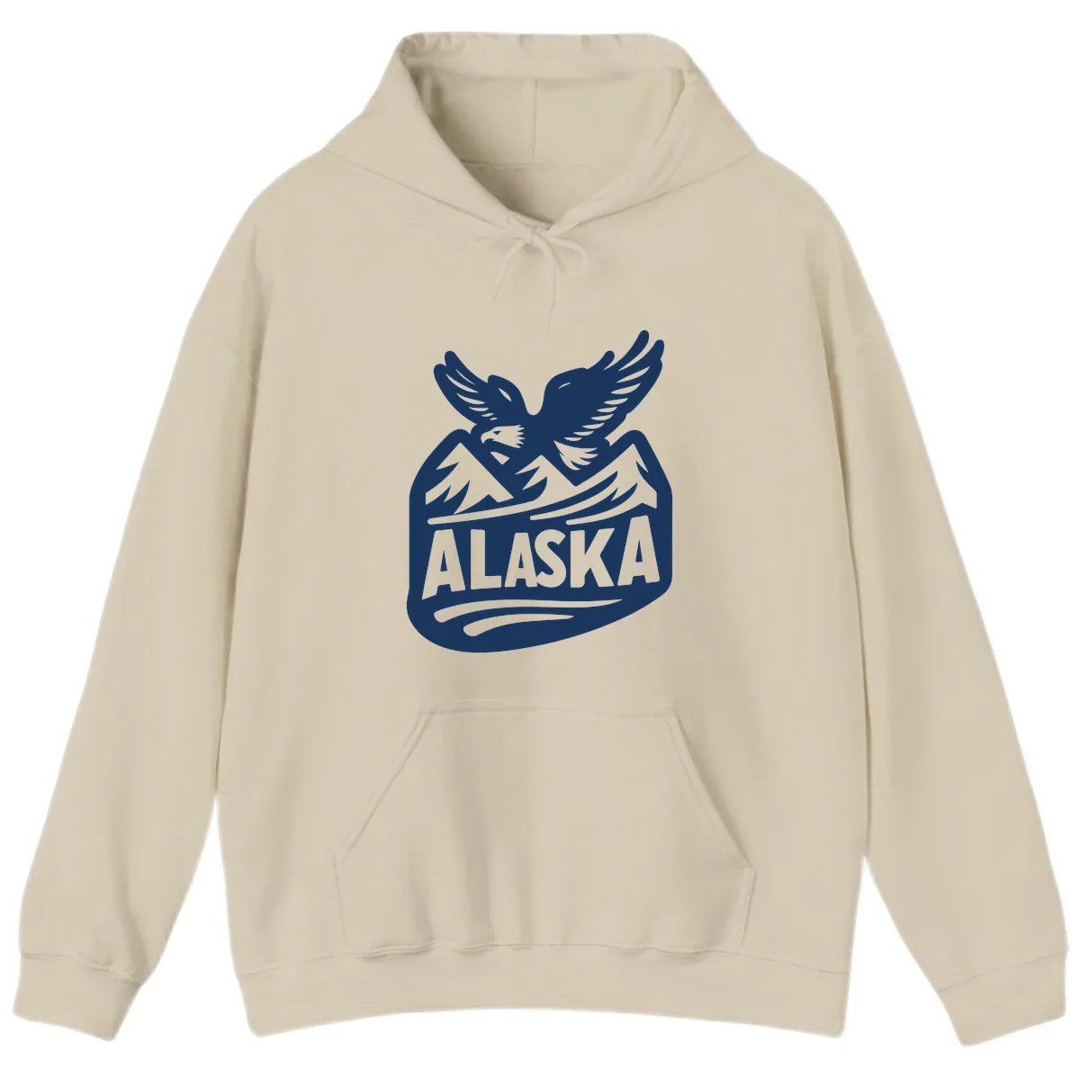 Alaska Flying Eagle Mountain Peaks Emblem Hoodie in Sand