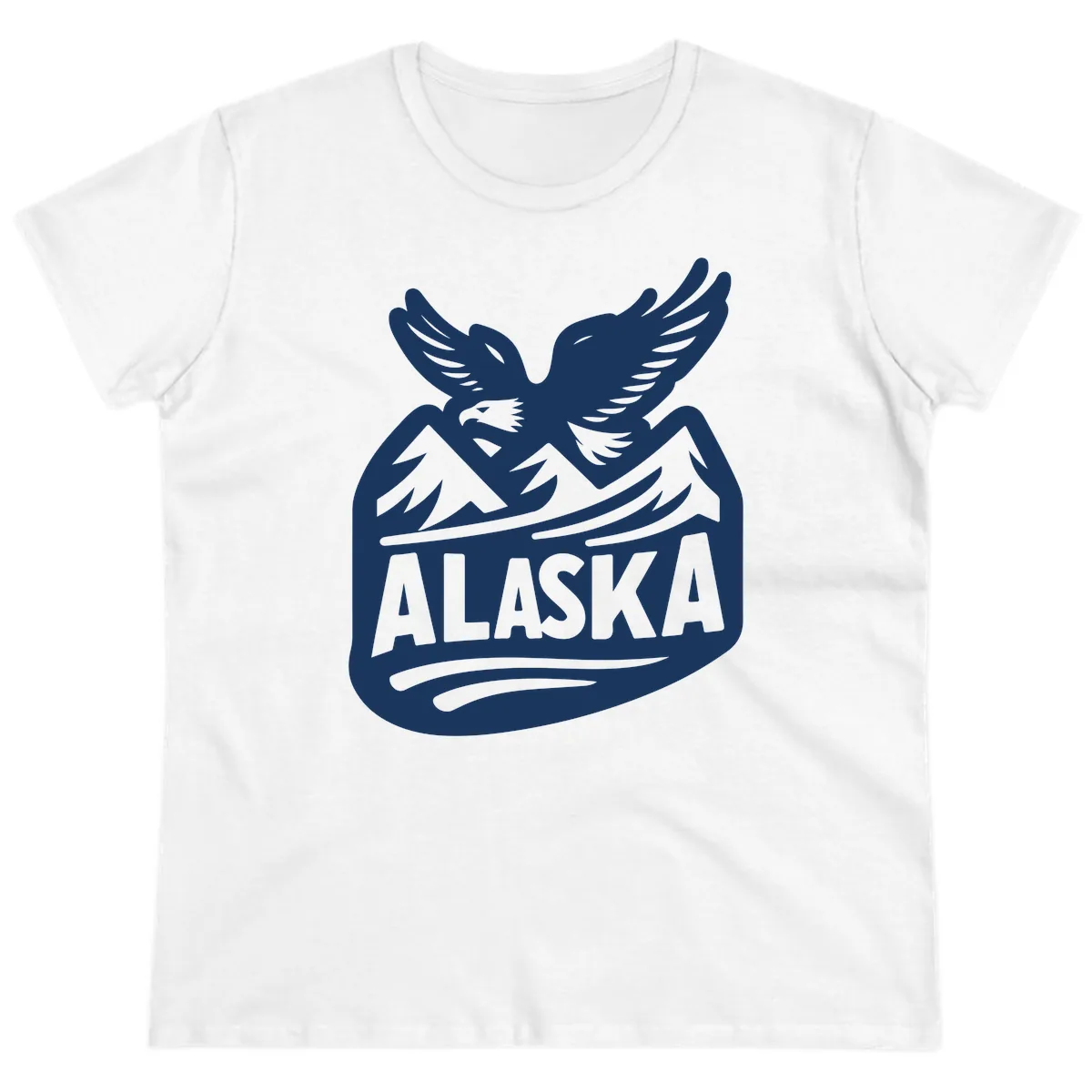 Alaska Flying Eagle Mountain Peaks Emblem Ladies Tee in White