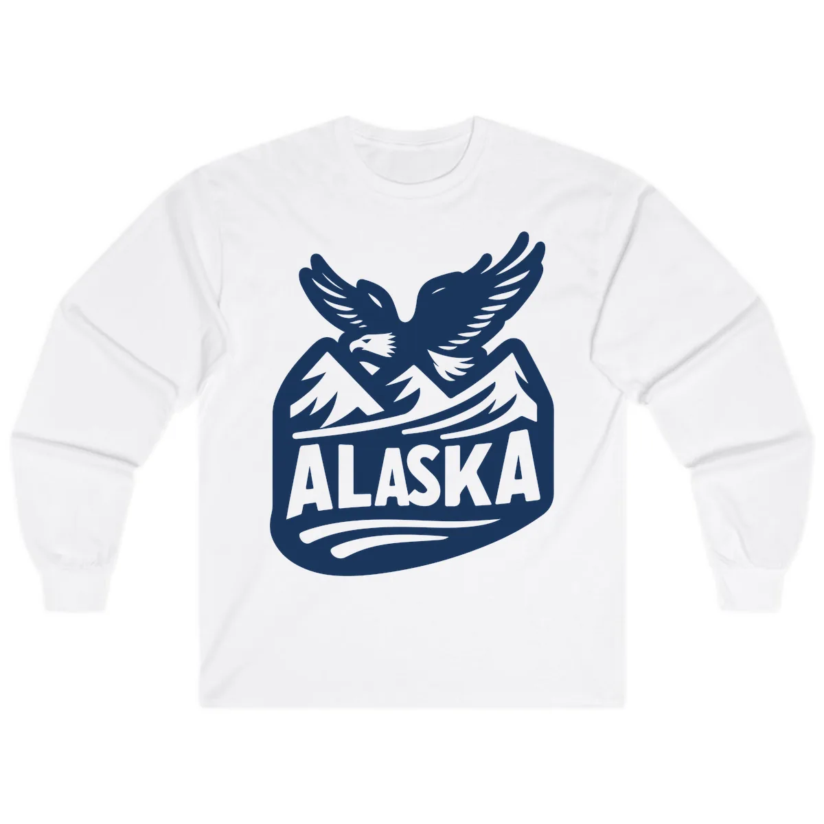 Alaska Flying Eagle Mountain Peaks Emblem Long Sleeve in White