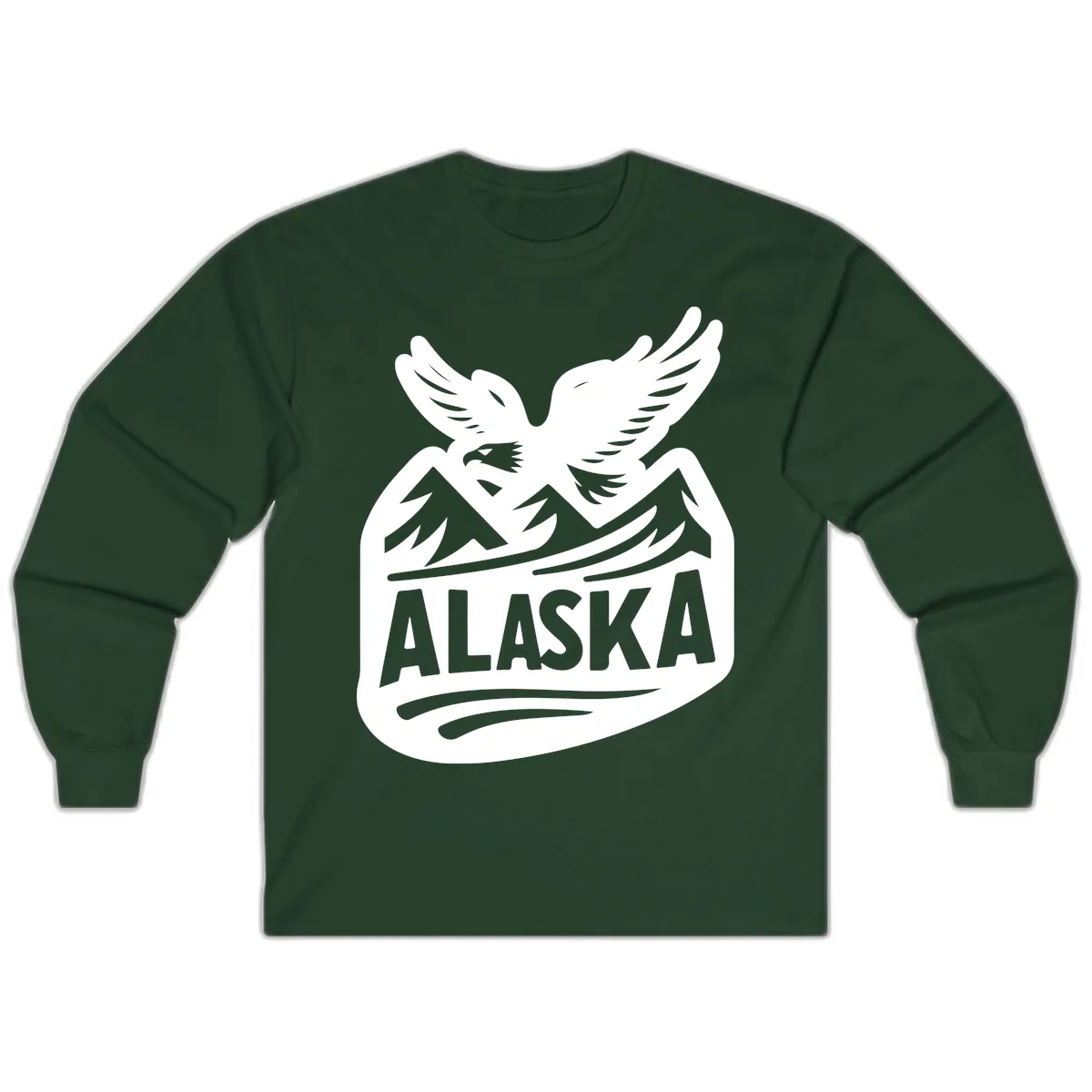 Alaska Flying Eagle Mountain Peaks Emblem Long Sleeve in Forest Green