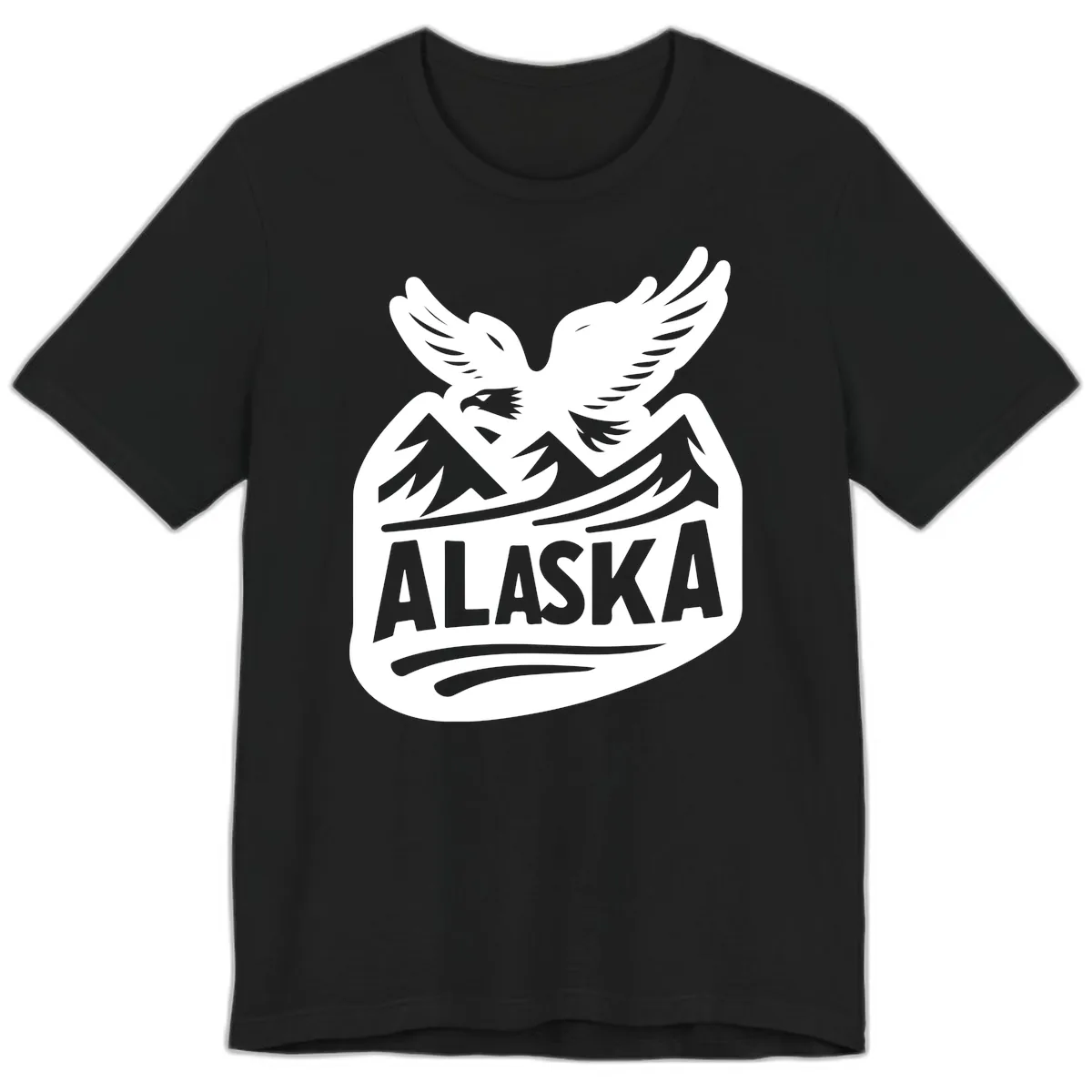 Alaska Flying Eagle Mountain Peaks Emblem Premium T-Shirt in Black
