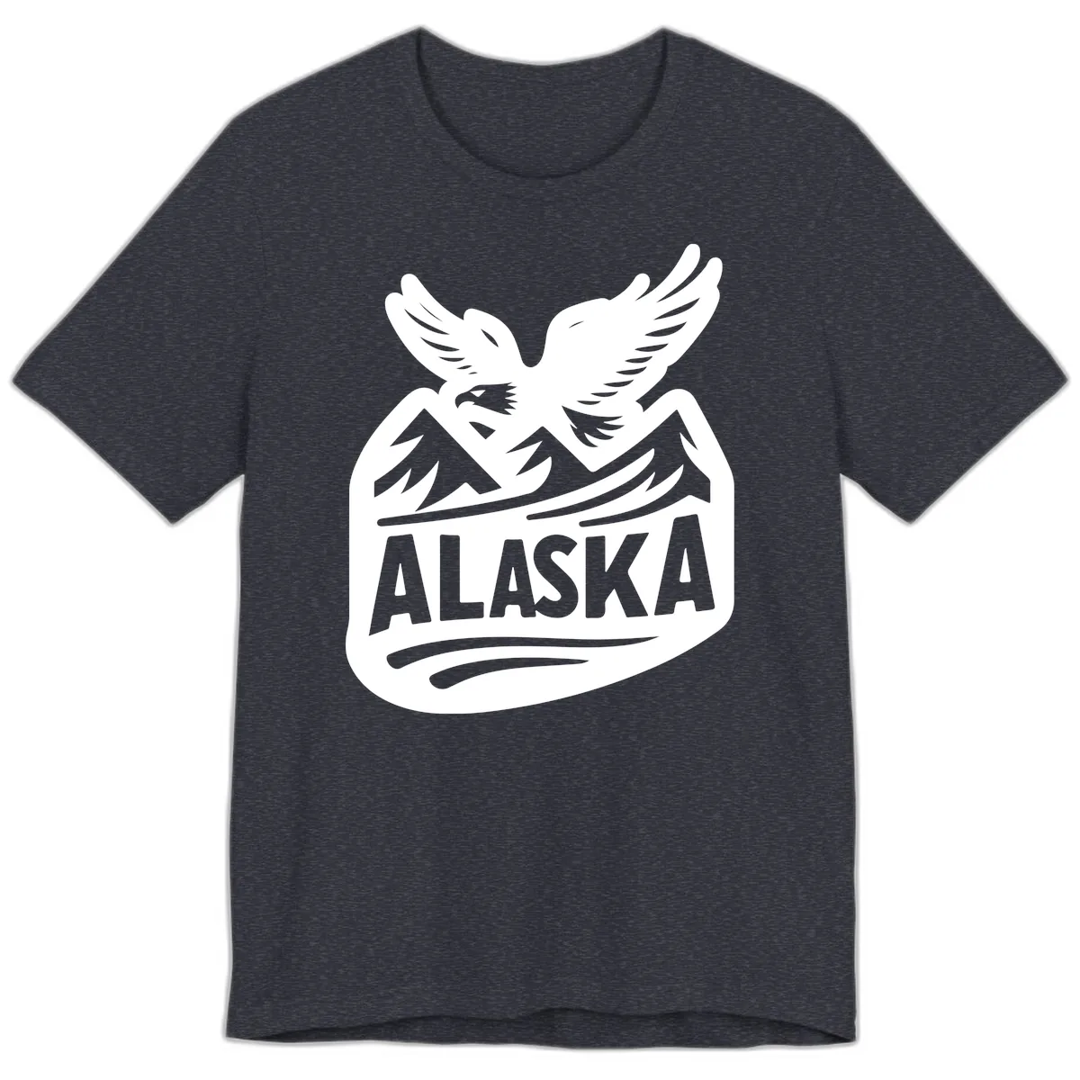 Alaska Flying Eagle Mountain Peaks Emblem Premium T-Shirt in Heather Navy