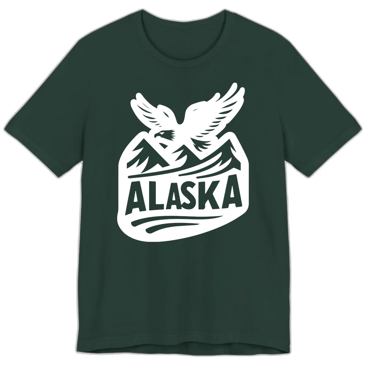 Alaska Flying Eagle Mountain Peaks Emblem Premium T-Shirt in Forest