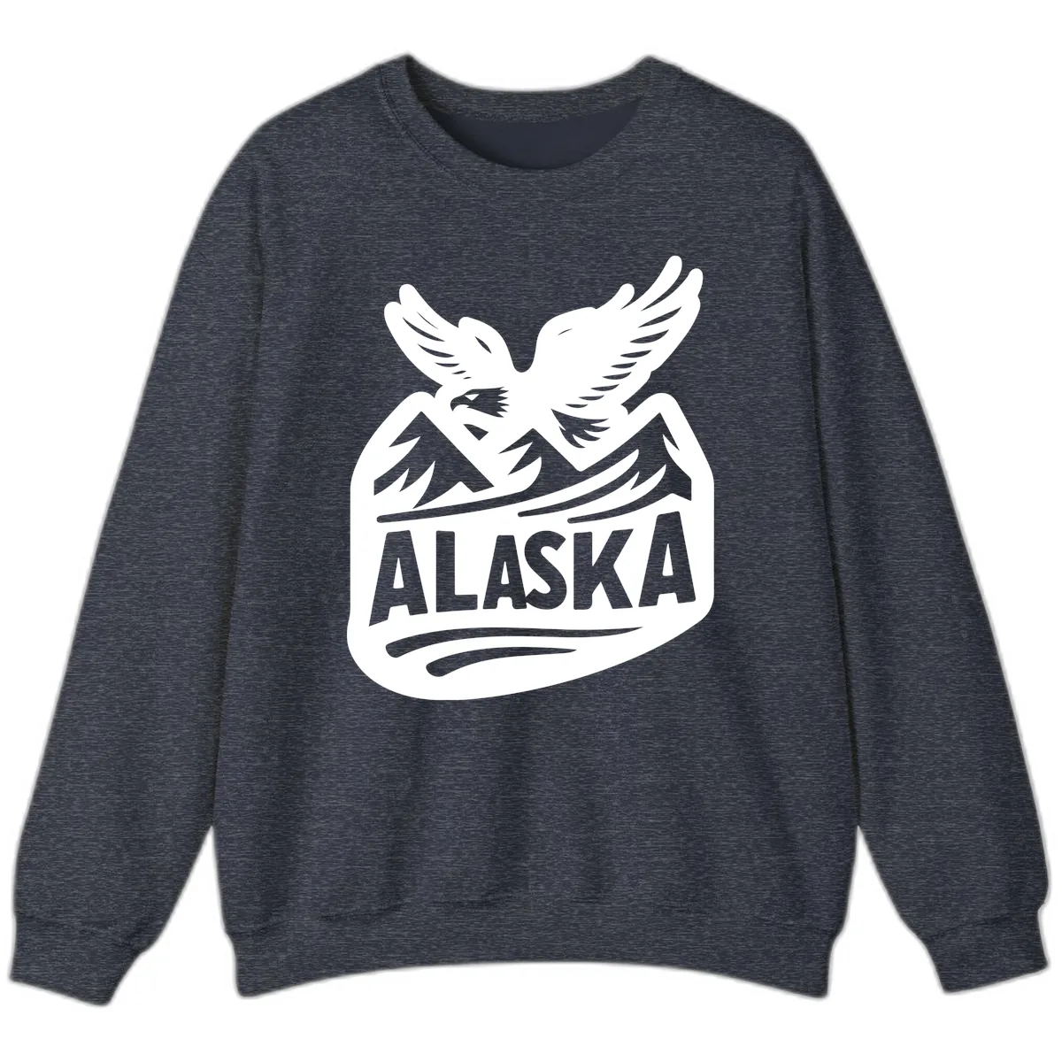 Alaska Flying Eagle Mountain Peaks Emblem Sweatshirt in Heather Sport Dark Navy