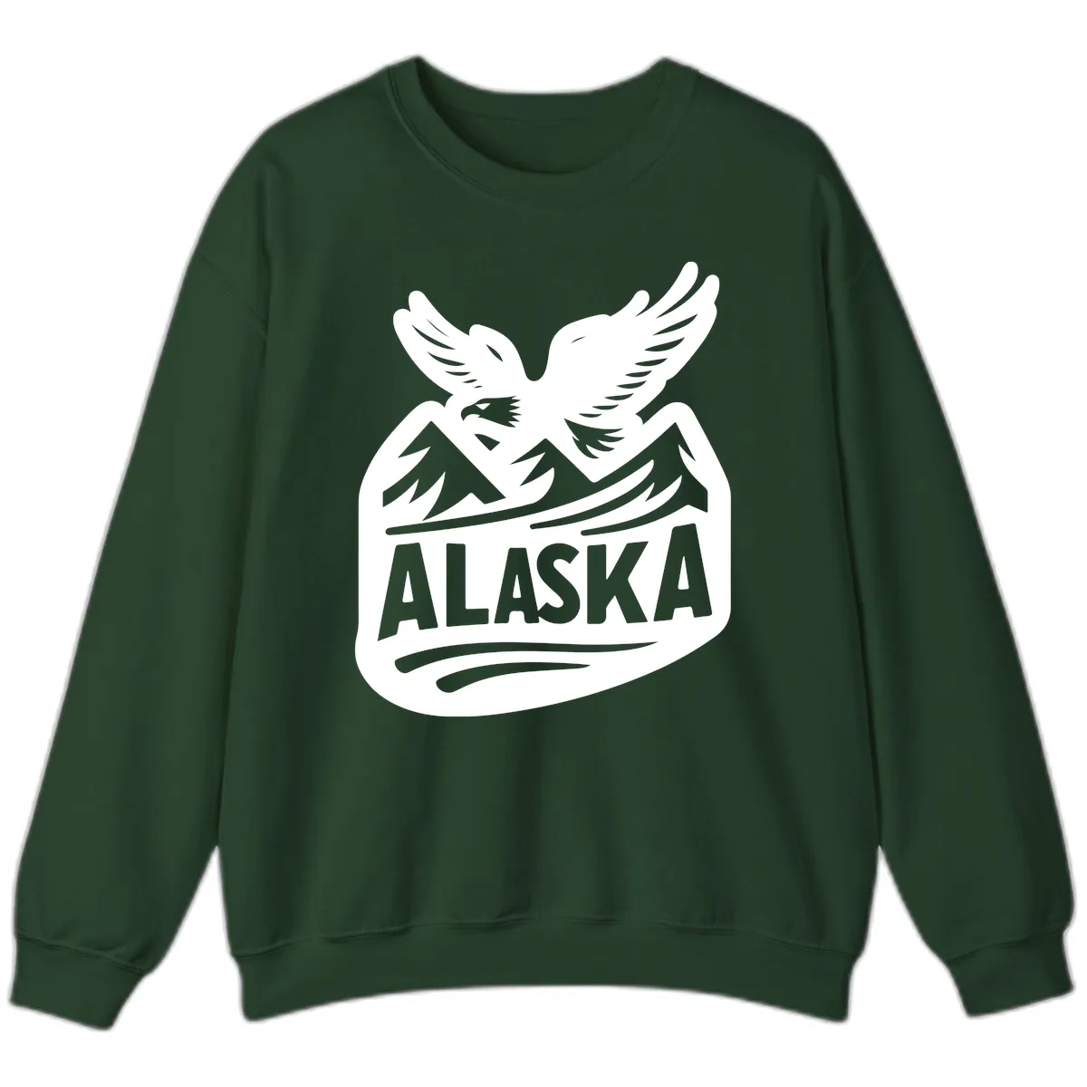 Alaska Flying Eagle Mountain Peaks Emblem Sweatshirt in Forest Green