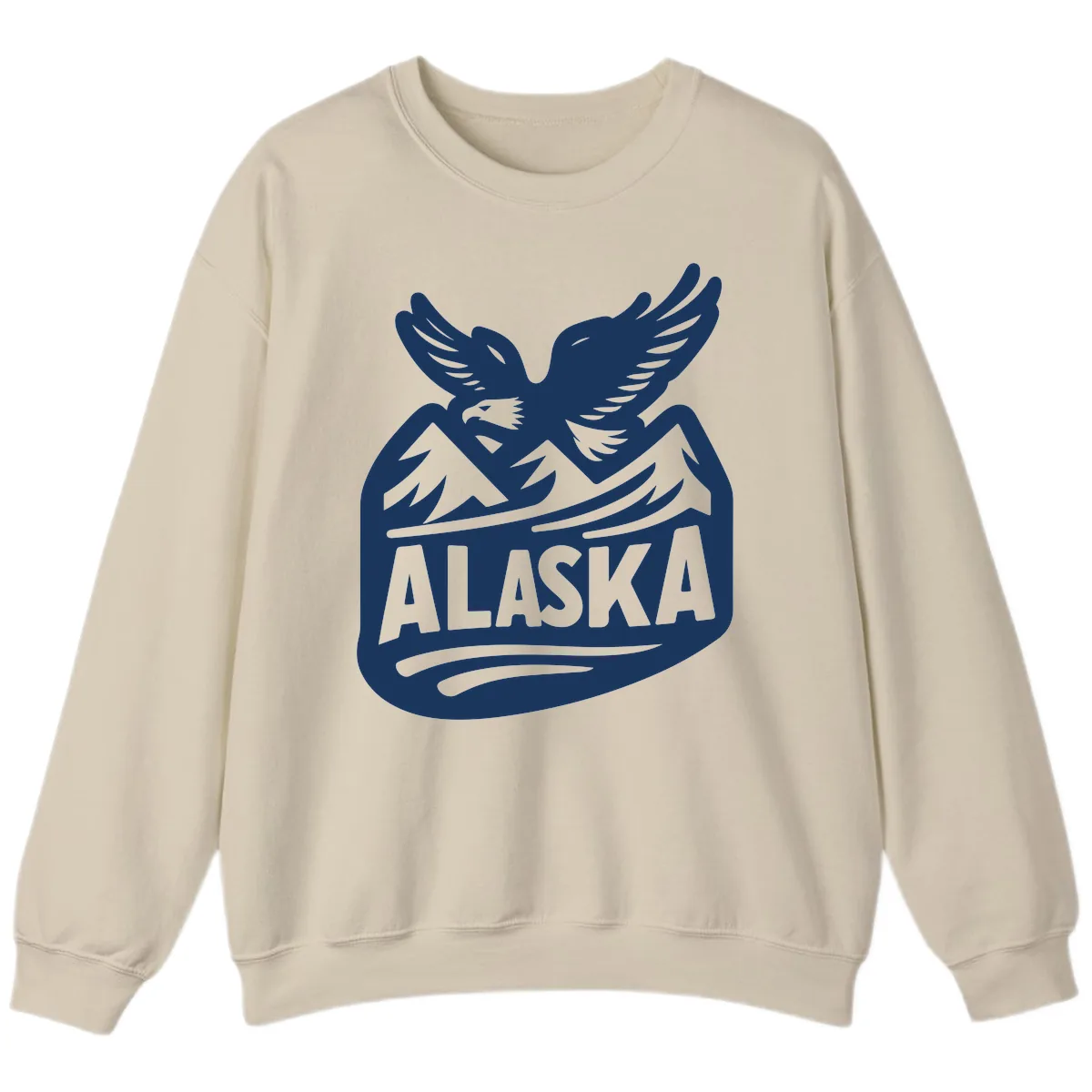 Alaska Flying Eagle Mountain Peaks Emblem Sweatshirt in Sand