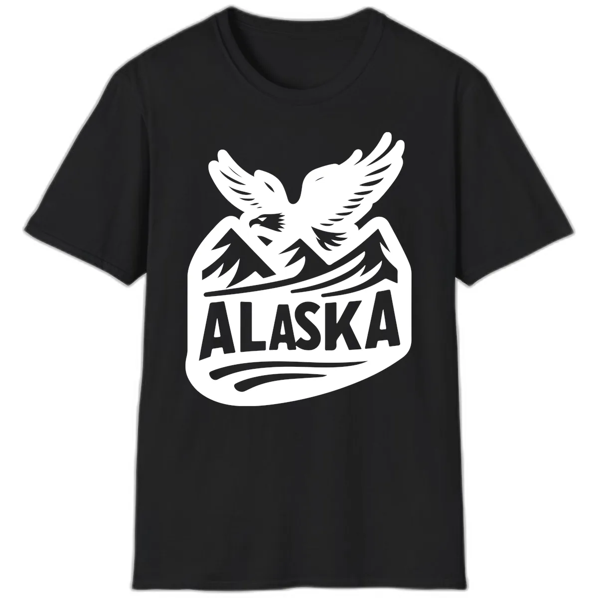 Alaska Flying Eagle Mountain Peaks Emblem T-Shirt in Black