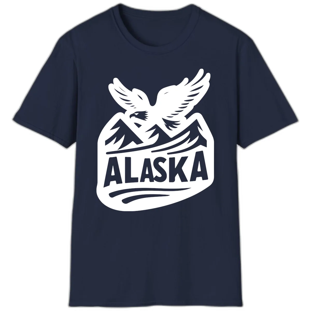 Alaska Flying Eagle Mountain Peaks Emblem T-Shirt in Navy