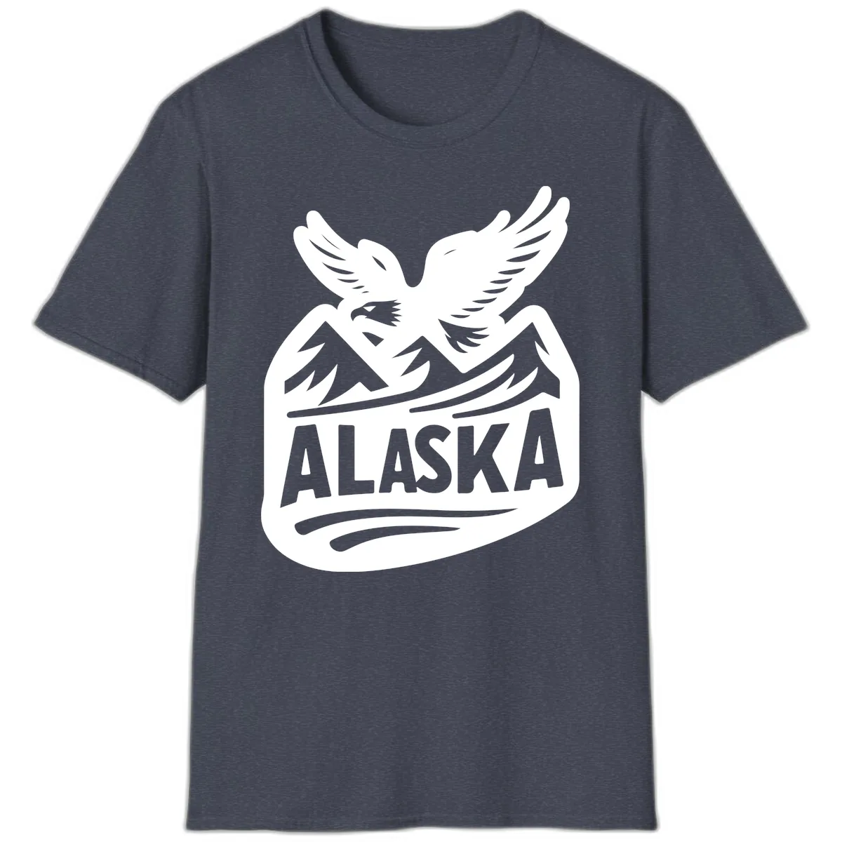 Alaska Flying Eagle Mountain Peaks Emblem T-Shirt in Heather Navy