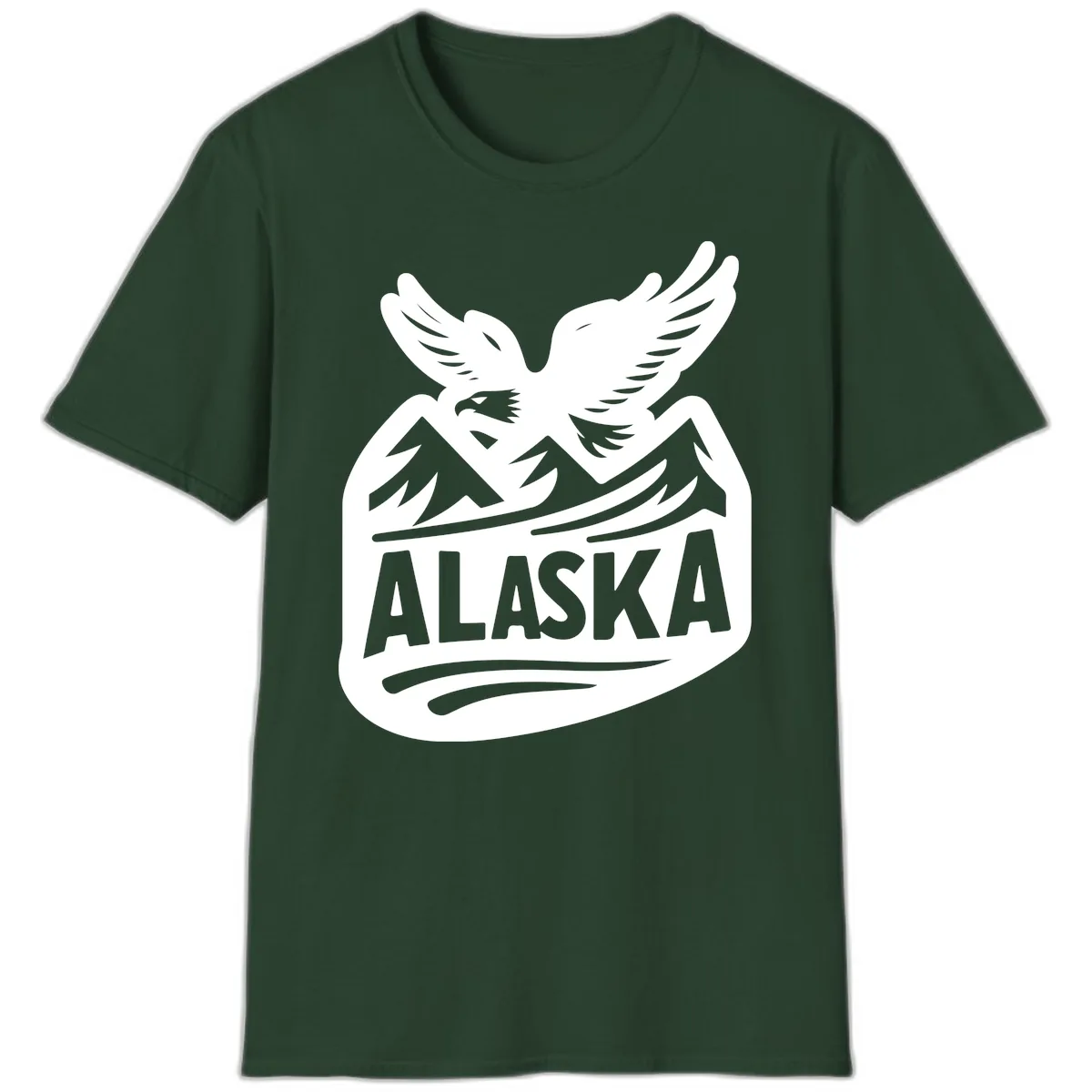 Alaska Flying Eagle Mountain Peaks Emblem T-Shirt in Forest Green