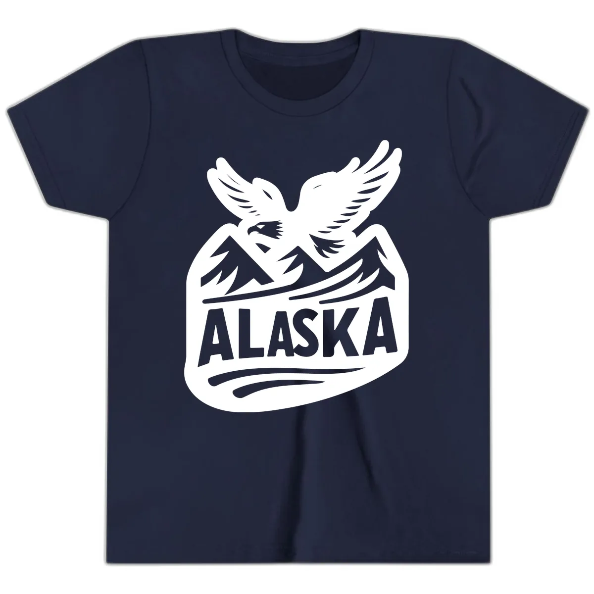 Alaska Flying Eagle Mountain Peaks Emblem Youth T-Shirt in Navy