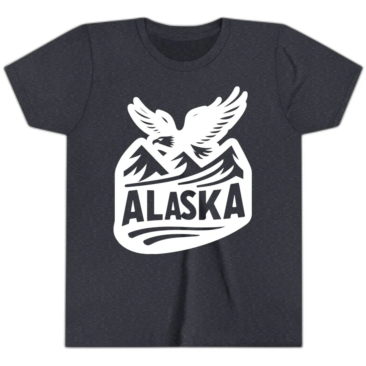 Alaska Flying Eagle Mountain Peaks Emblem Youth T-Shirt in Heather Navy