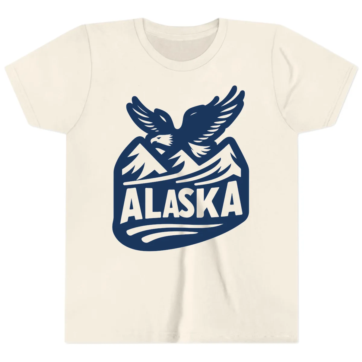 Alaska Flying Eagle Mountain Peaks Emblem Youth T-Shirt in Natural