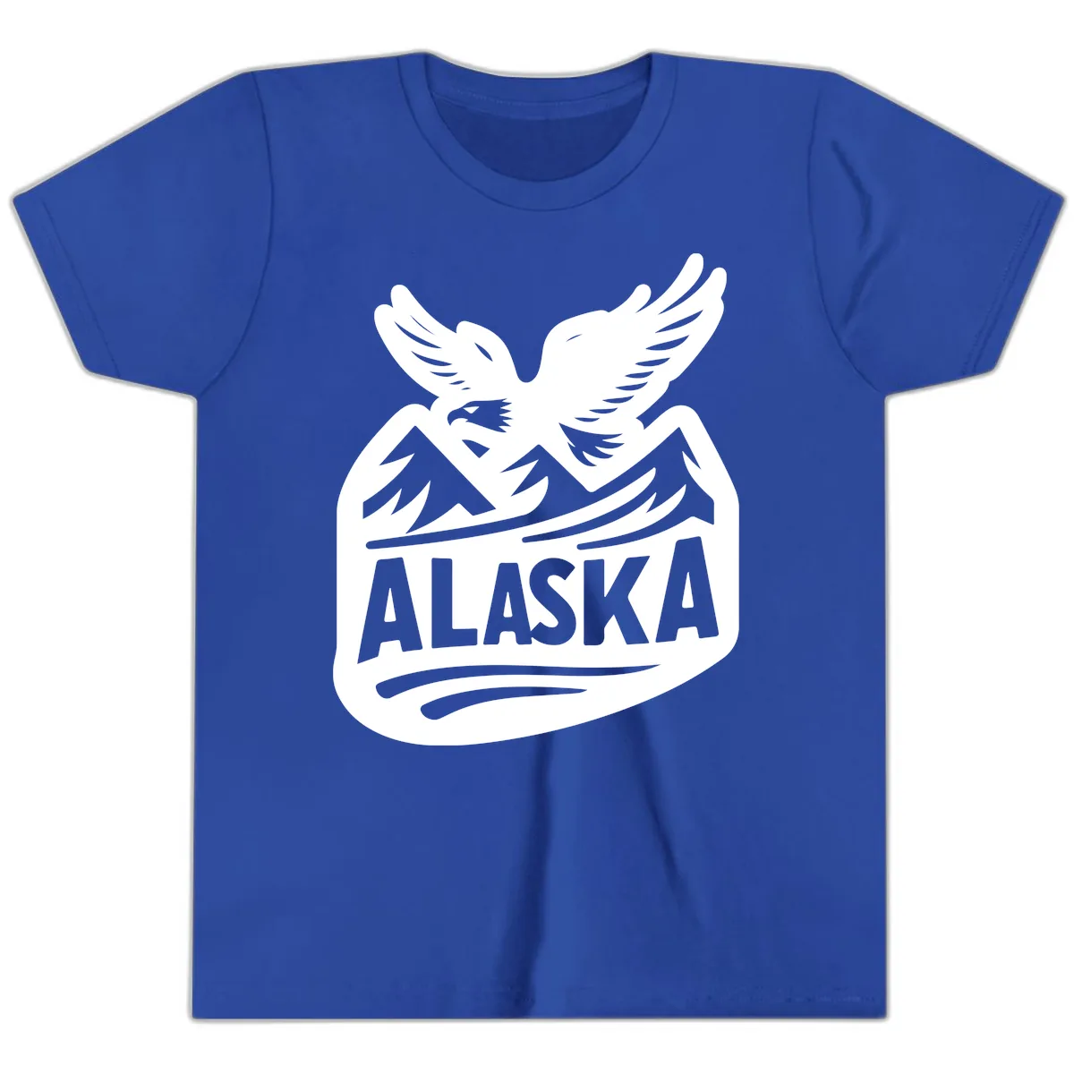 Alaska Flying Eagle Mountain Peaks Emblem Youth T-Shirt in True Royal