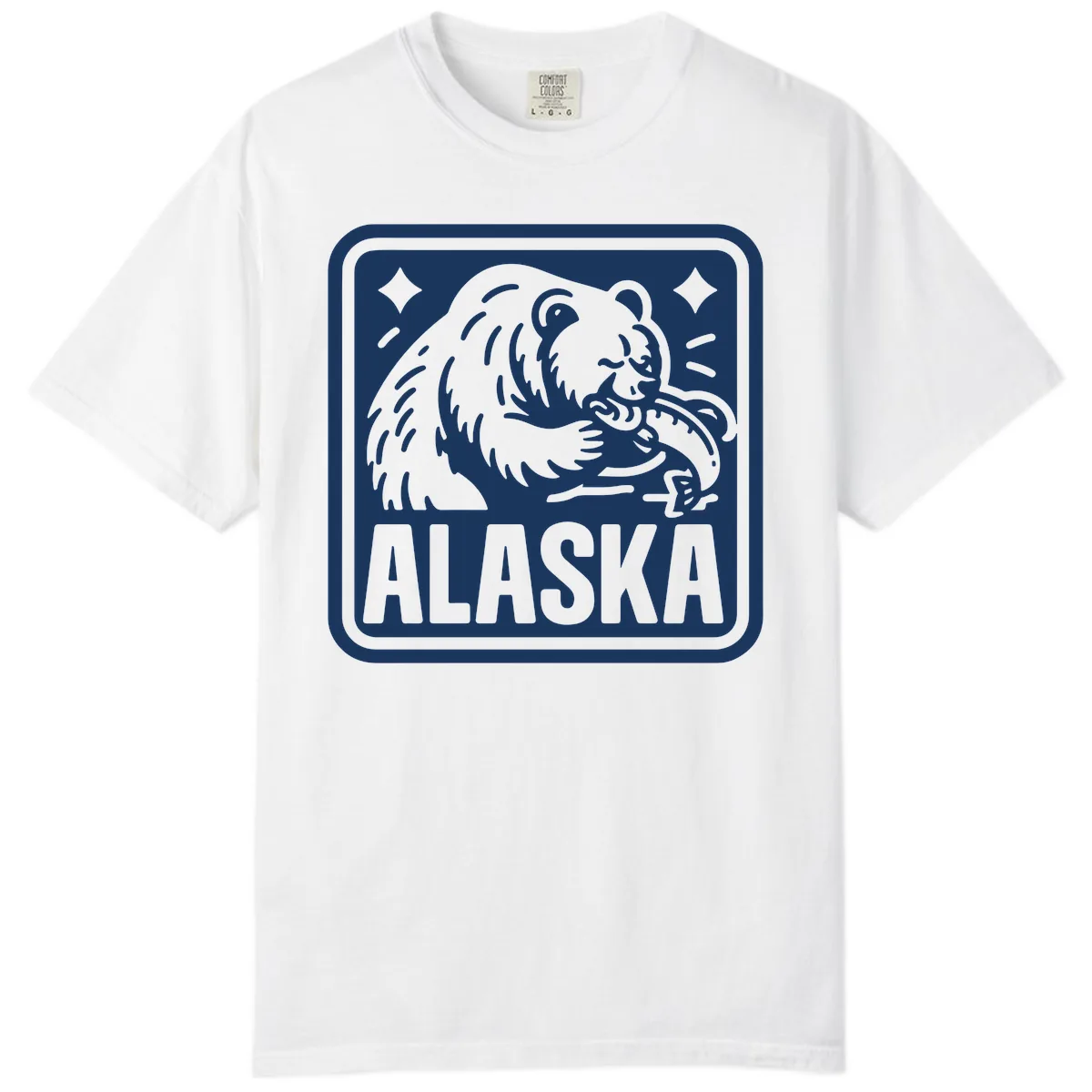Alaskan Grizzly Bear Fishing Badge Comfort Color in White