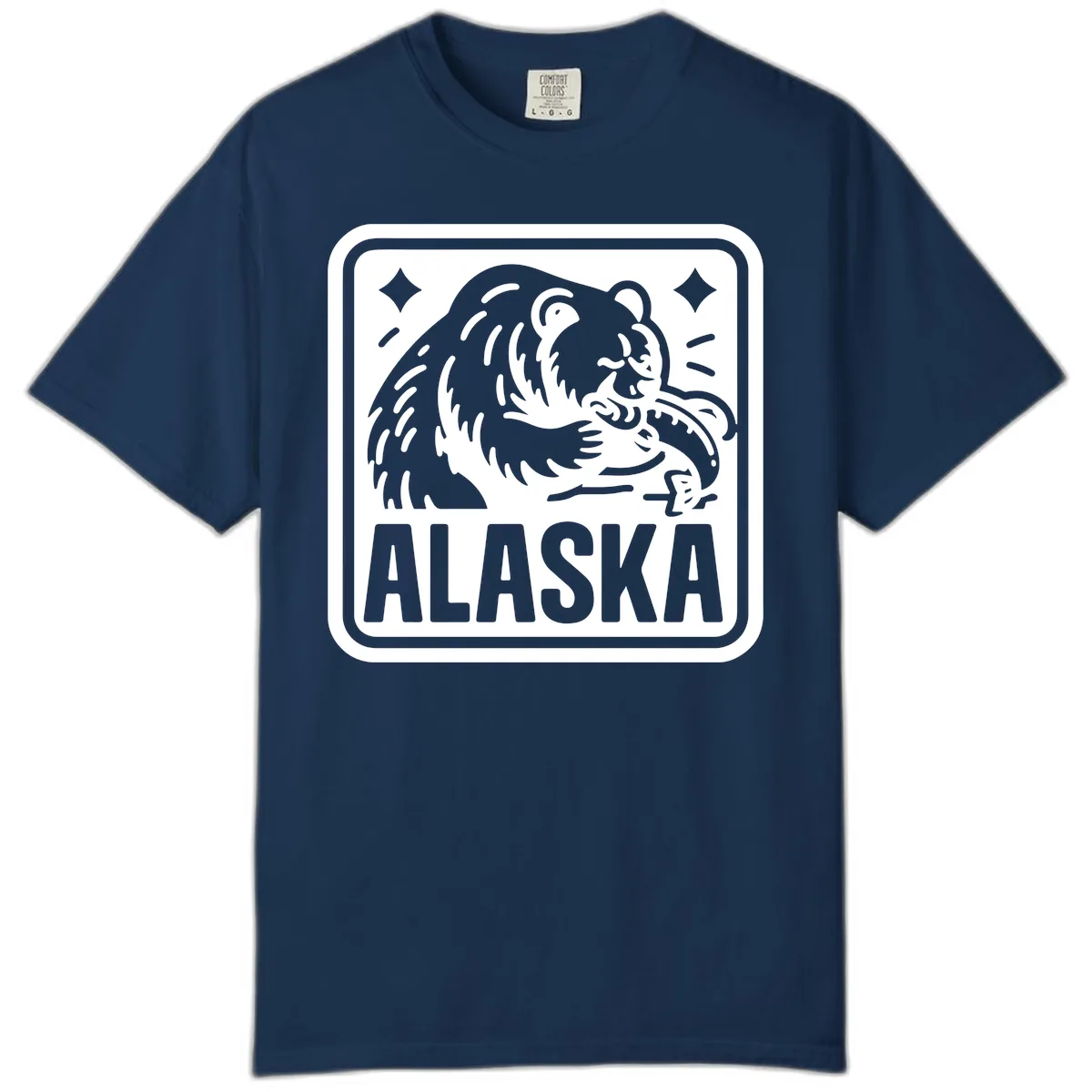 Alaskan Grizzly Bear Fishing Badge Comfort Color in Navy