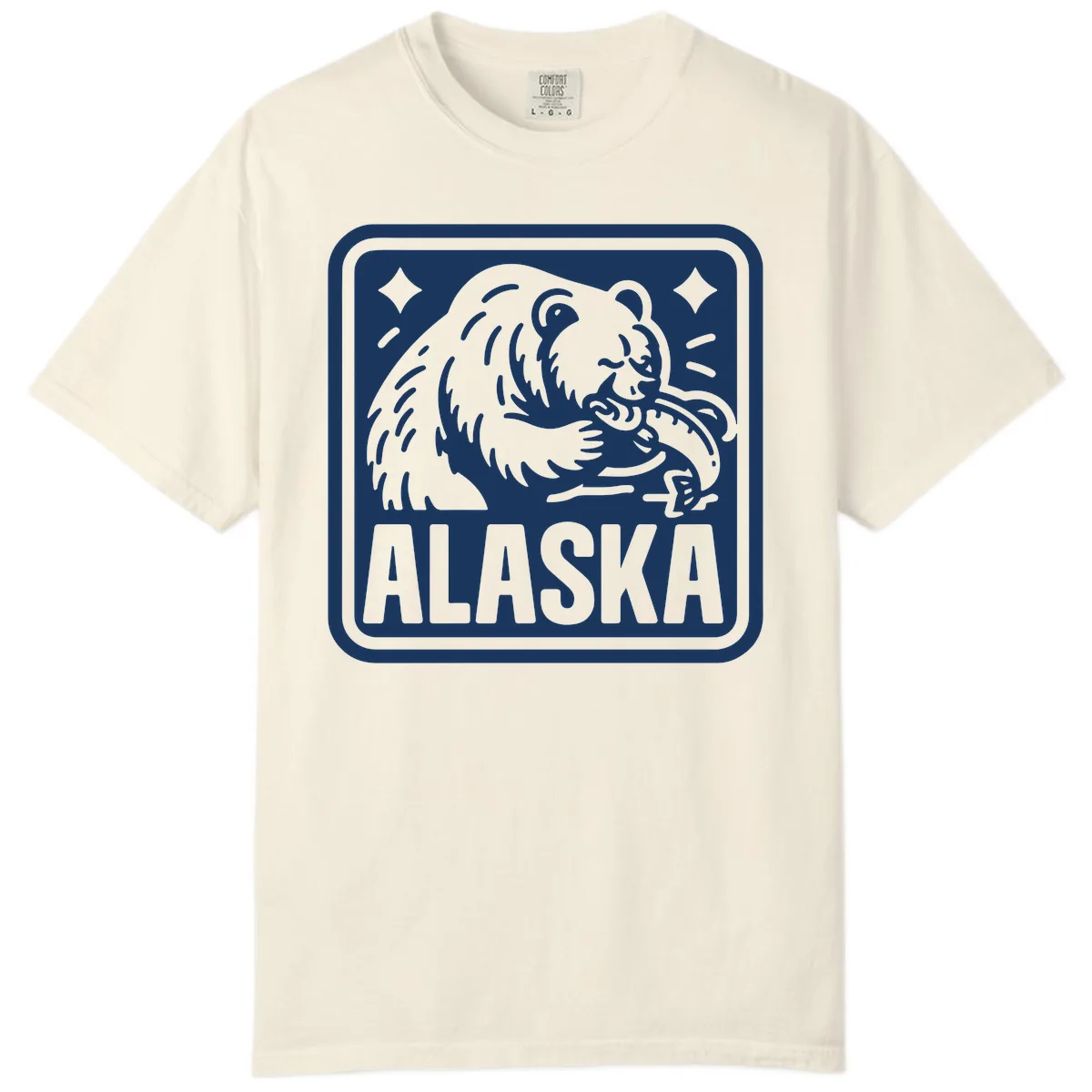 Alaskan Grizzly Bear Fishing Badge Comfort Color in Ivory