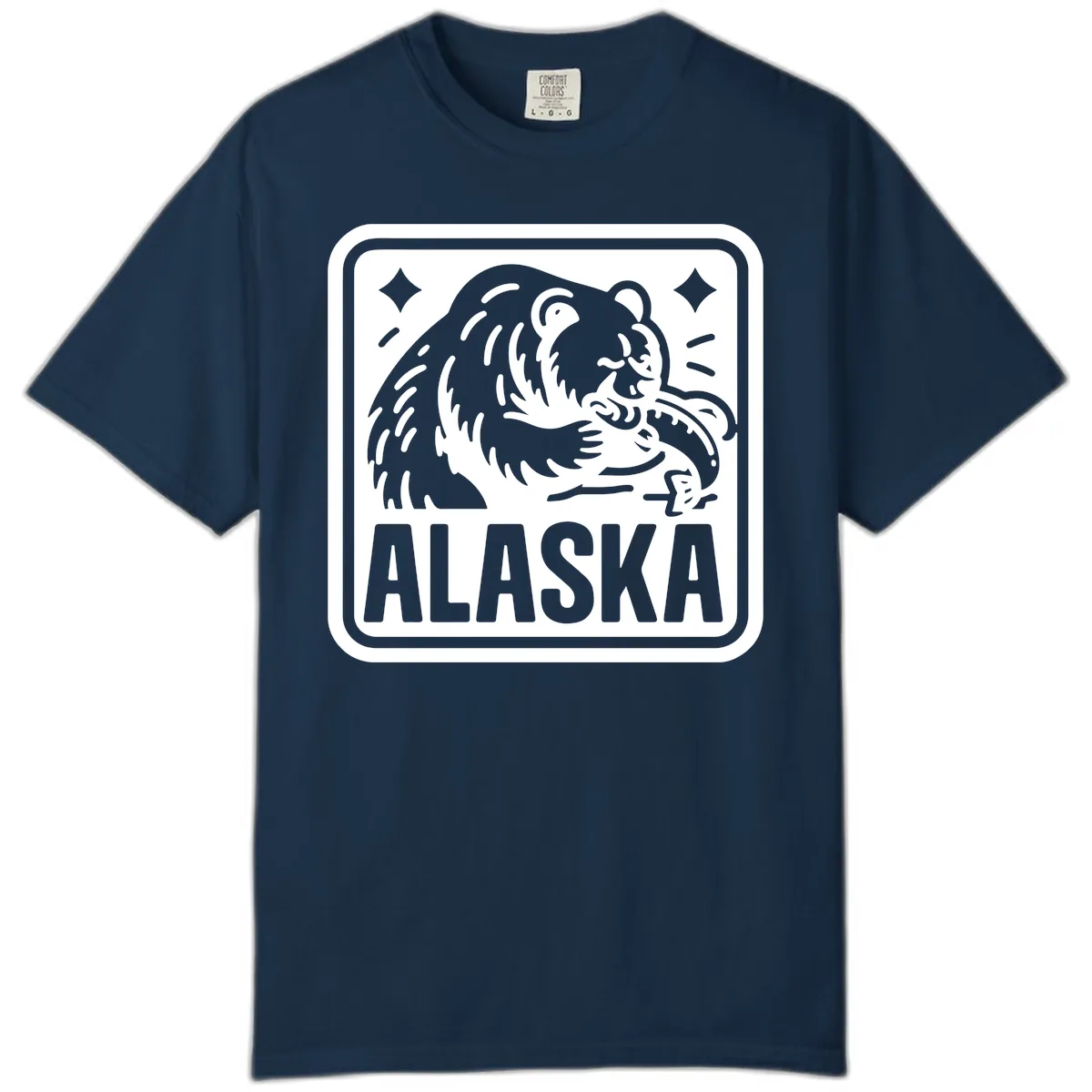 Alaskan Grizzly Bear Fishing Badge Comfort Color in True Navy