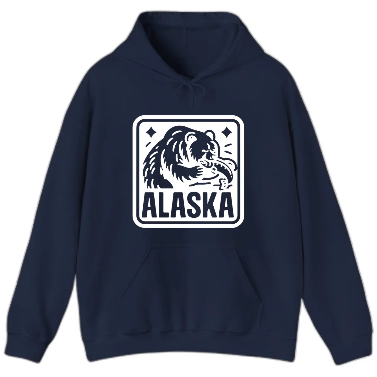 Alaskan Grizzly Bear Fishing Badge Hoodie in Navy