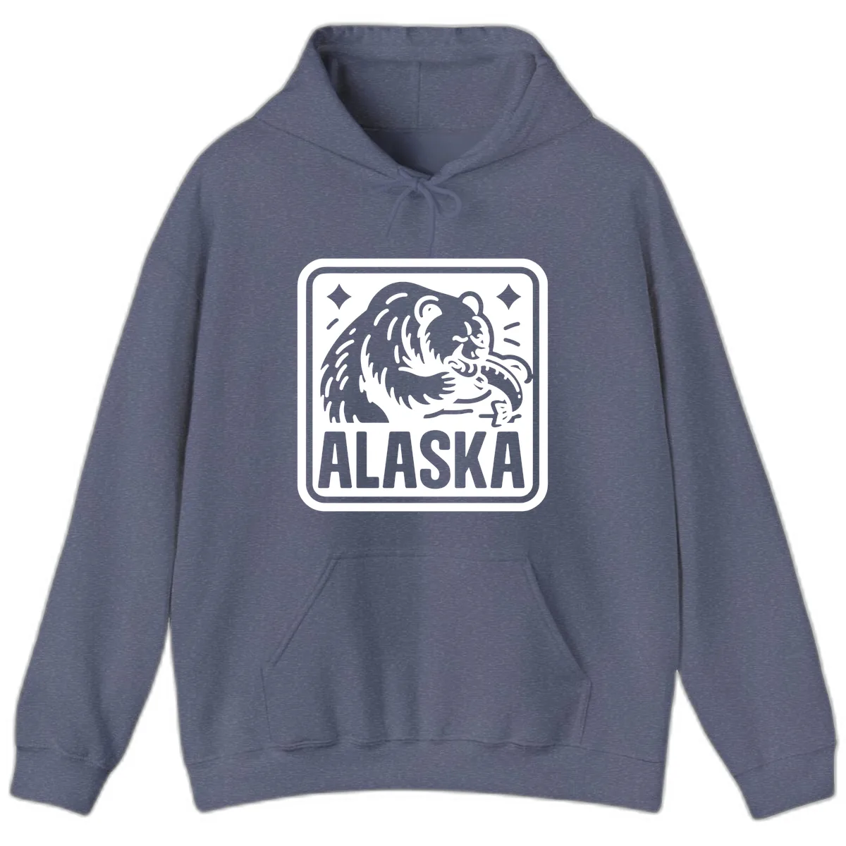 Alaskan Grizzly Bear Fishing Badge Hoodie in Heather Navy
