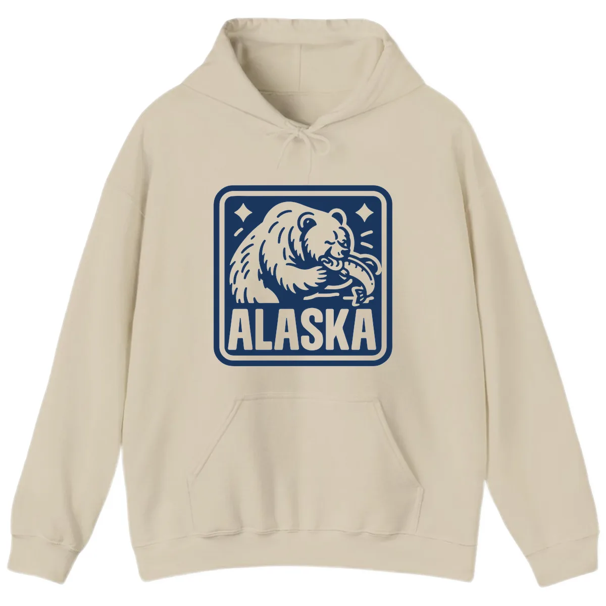 Alaskan Grizzly Bear Fishing Badge Hoodie in Sand