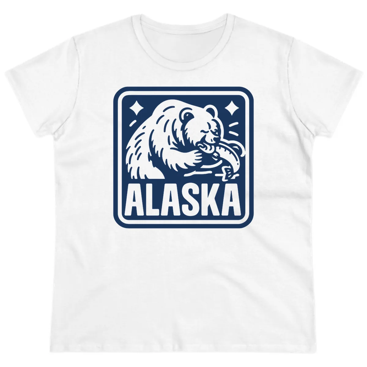 Alaskan Grizzly Bear Fishing Badge Ladies Tee in White