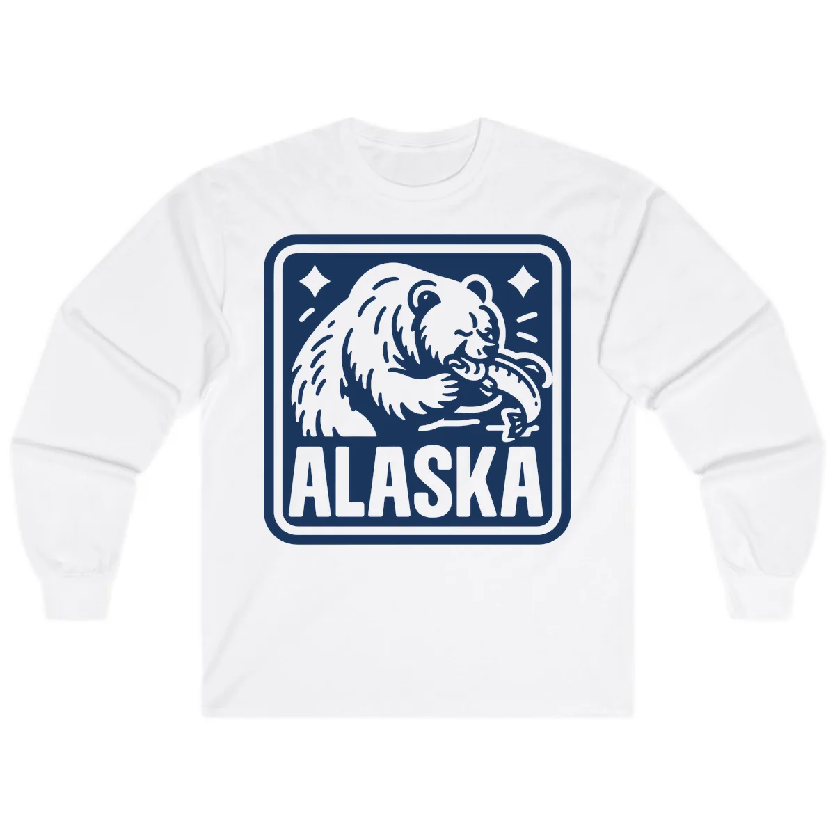 Alaskan Grizzly Bear Fishing Badge Long Sleeve in White