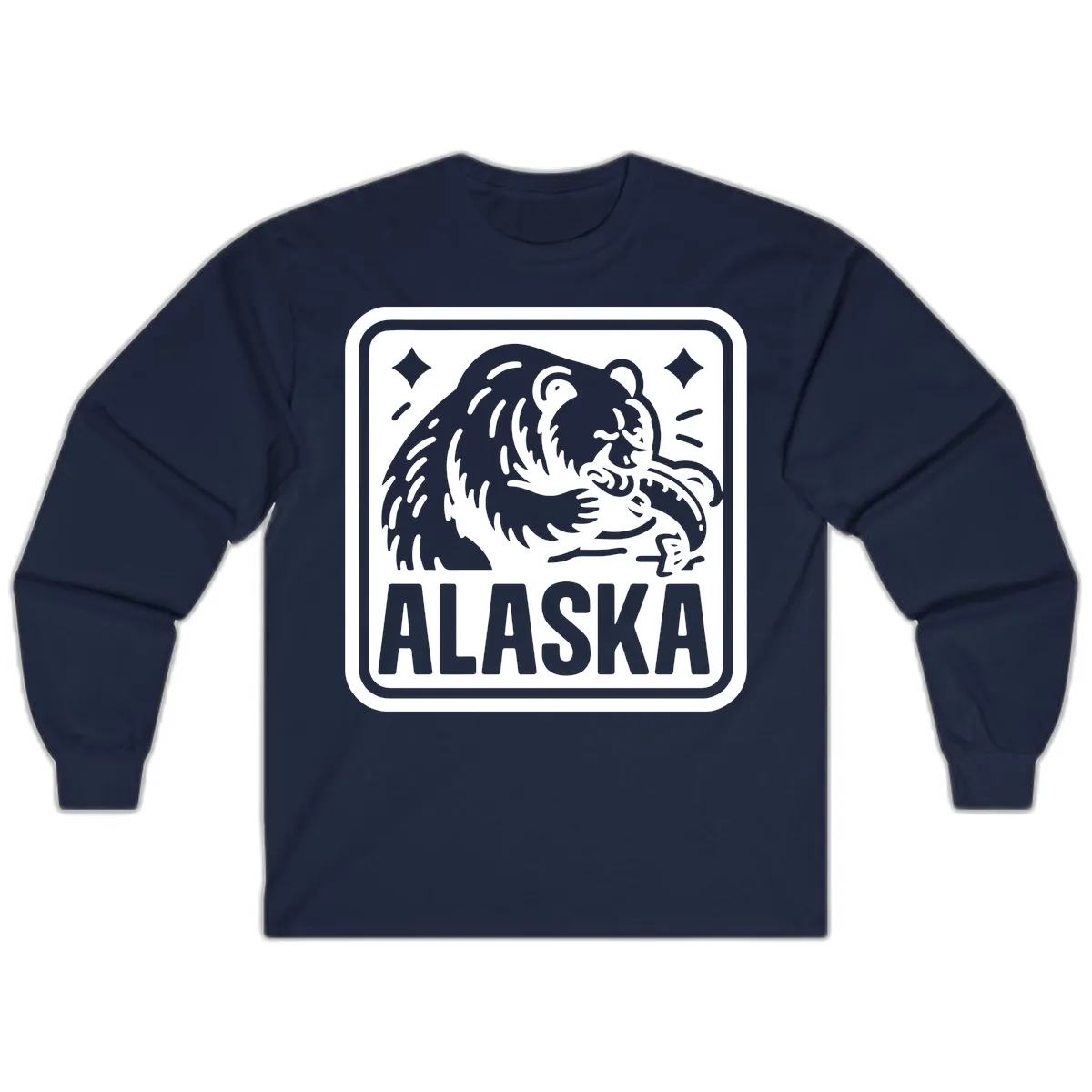 Alaskan Grizzly Bear Fishing Badge Long Sleeve in Navy
