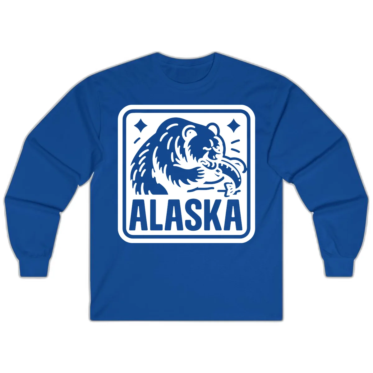 Alaskan Grizzly Bear Fishing Badge Long Sleeve in Royal