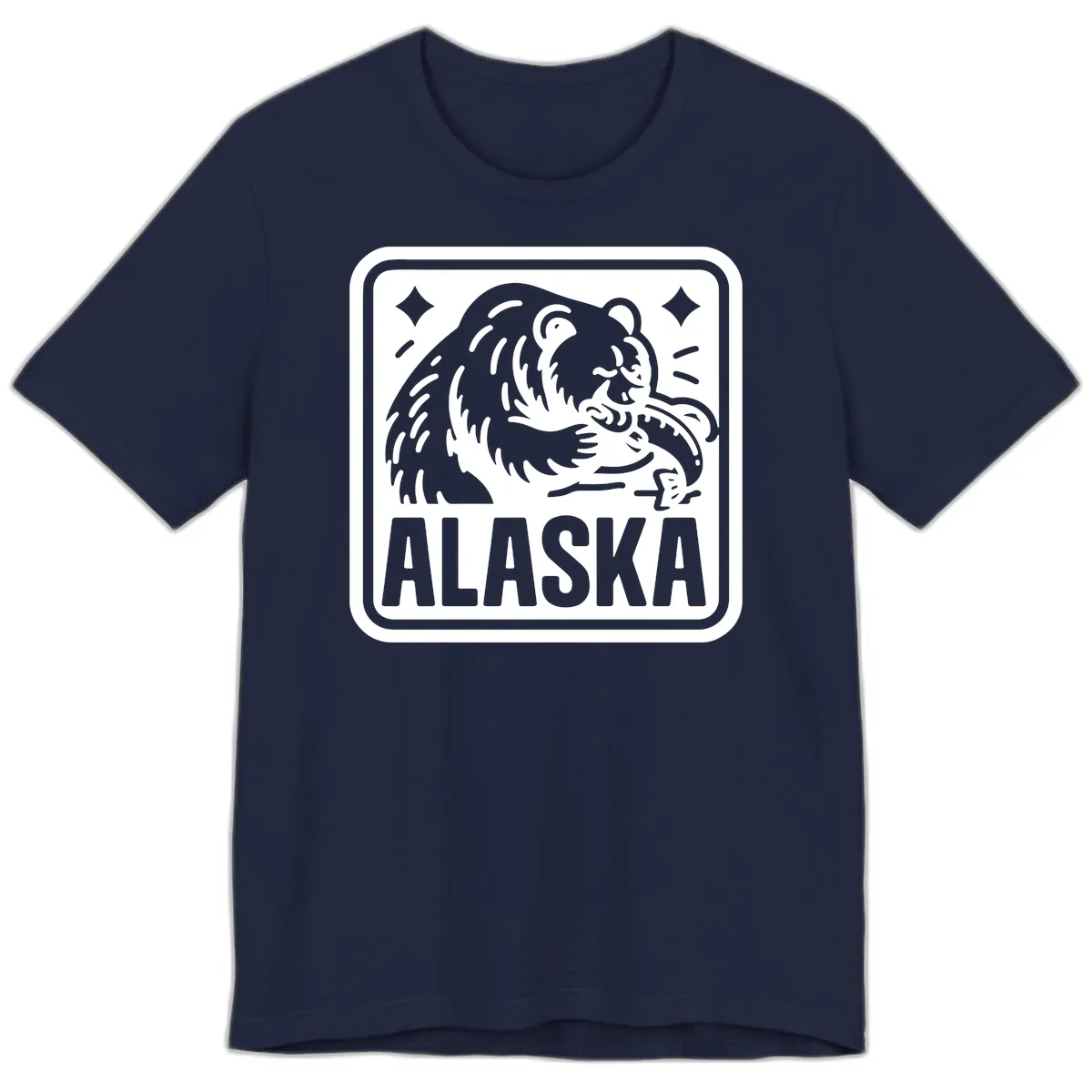 Alaskan Grizzly Bear Fishing Badge Premium T-Shirt in Navy