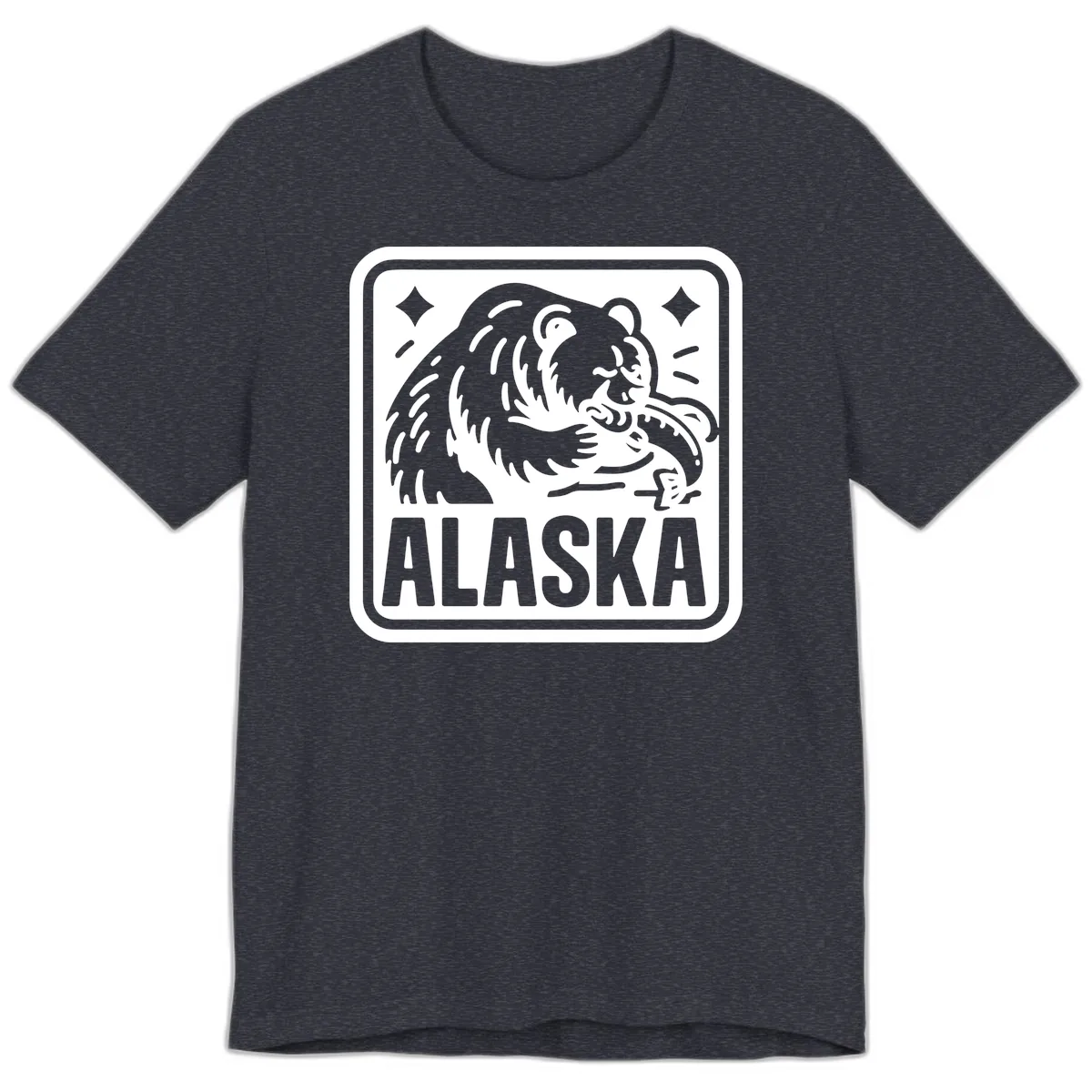 Alaskan Grizzly Bear Fishing Badge Premium T-Shirt in Heather Navy