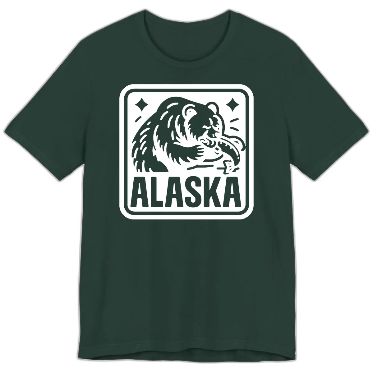 Alaskan Grizzly Bear Fishing Badge Premium T-Shirt in Forest