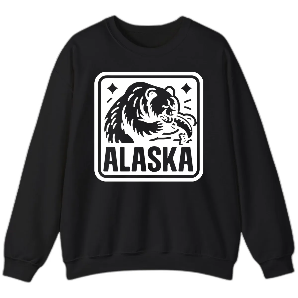 Alaskan Grizzly Bear Fishing Badge Sweatshirt in Black