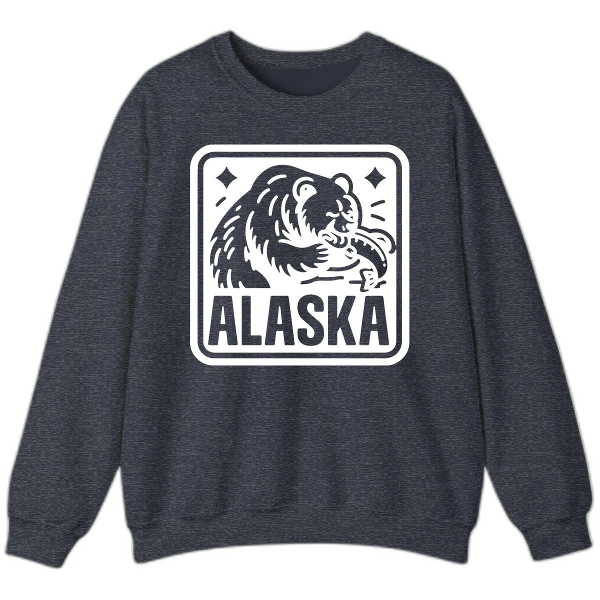 Alaskan Grizzly Bear Fishing Badge Sweatshirt in Heather Sport Dark Navy